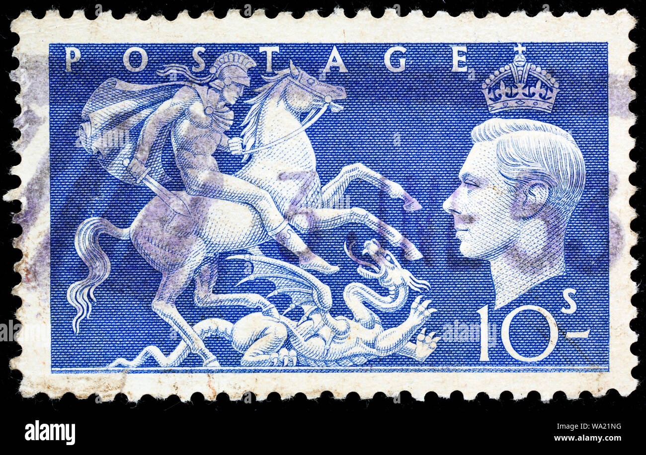 Saint Georges et le Dragon, le roi George VI, timbre-poste, UK, 1951 Banque D'Images