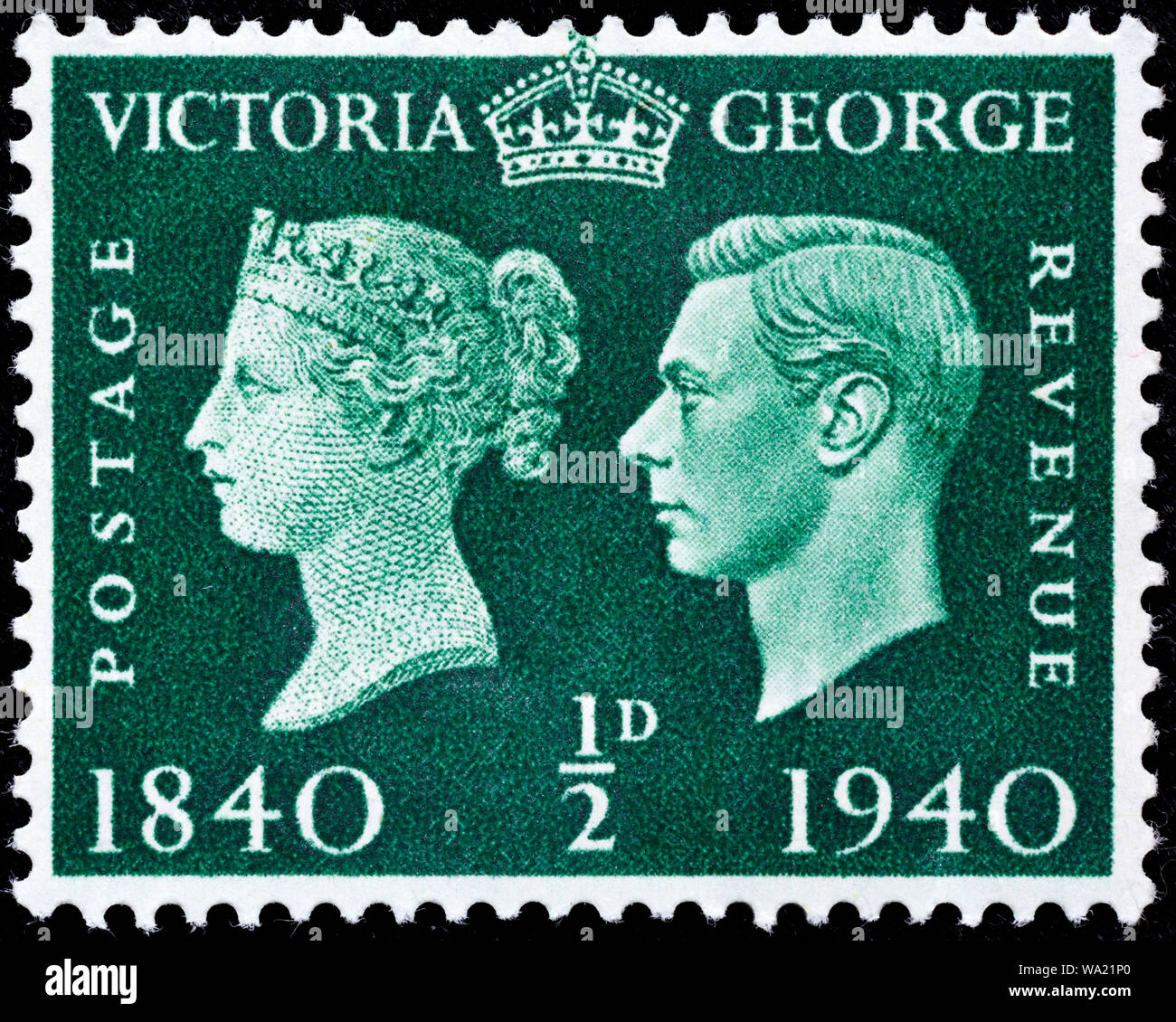 Des timbres du Centenaire, la reine Victoria, le roi George VI, timbre-poste, UK, 1940 Banque D'Images
