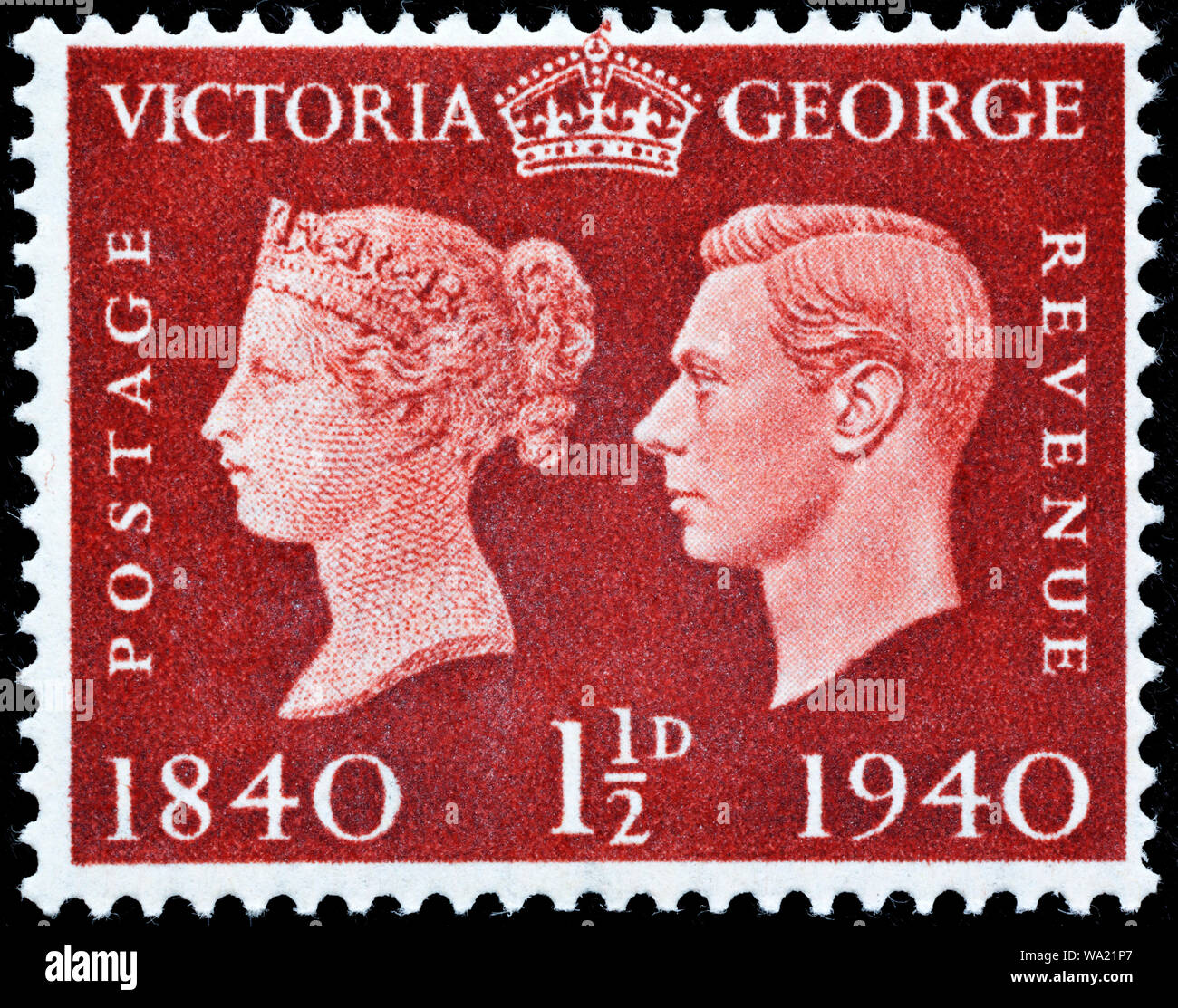 Des timbres du Centenaire, la reine Victoria, le roi George VI, timbre-poste, UK, 1940 Banque D'Images