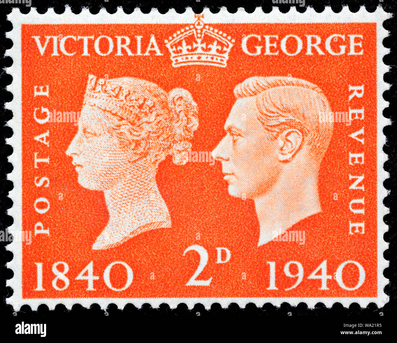 Des timbres du Centenaire, la reine Victoria, le roi George VI, timbre-poste, UK, 1940 Banque D'Images