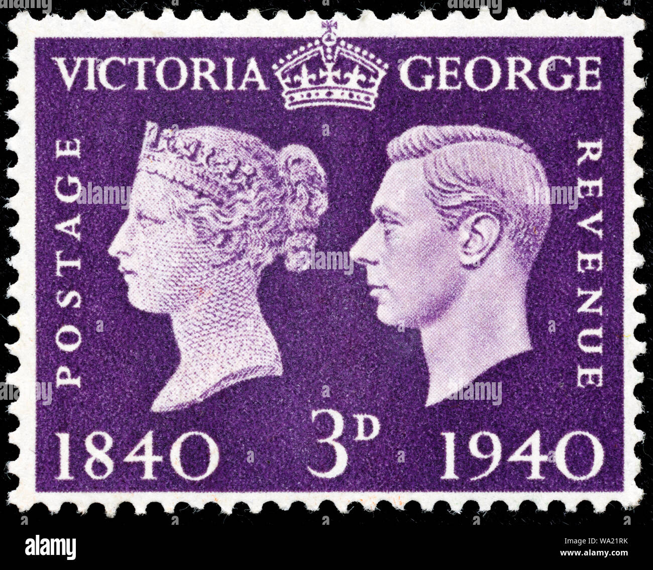 Des timbres du Centenaire, la reine Victoria, le roi George VI, timbre-poste, UK, 1940 Banque D'Images