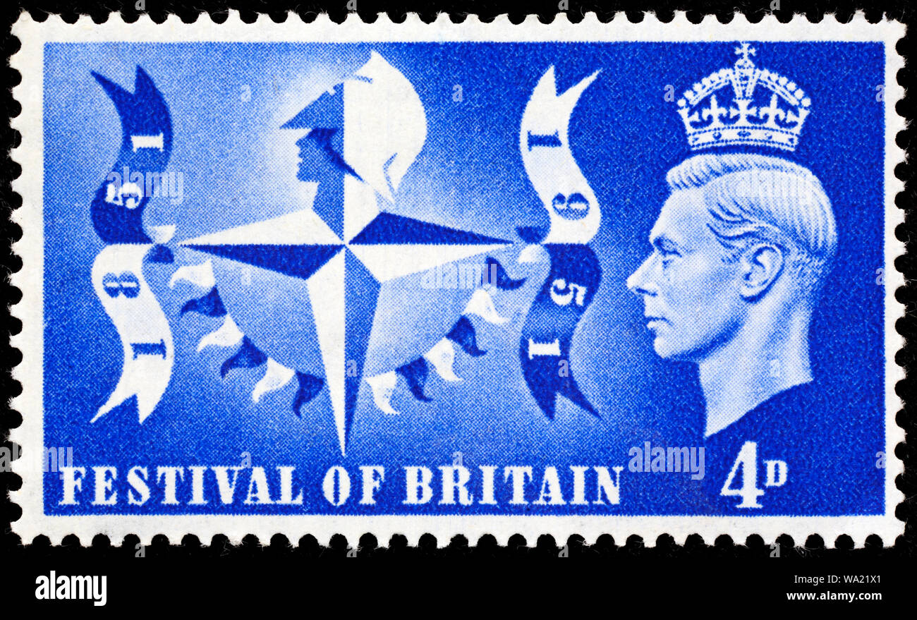 Festival de Grande-Bretagne, le roi George VI, timbre-poste, UK, 1951 Banque D'Images