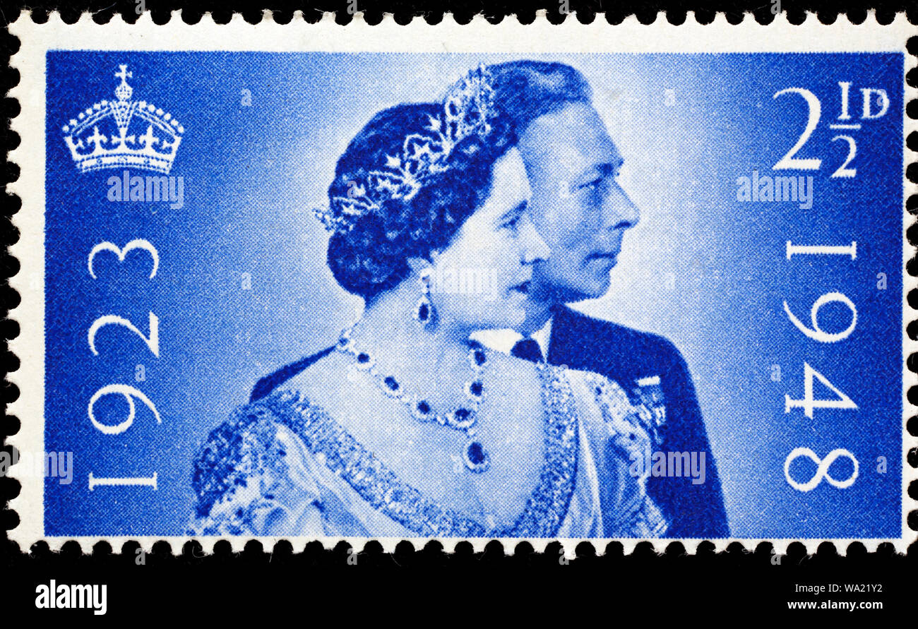 Le roi George VI et La Reine Elizabeth, noces d'argent, timbre-poste, UK, 1948 Banque D'Images