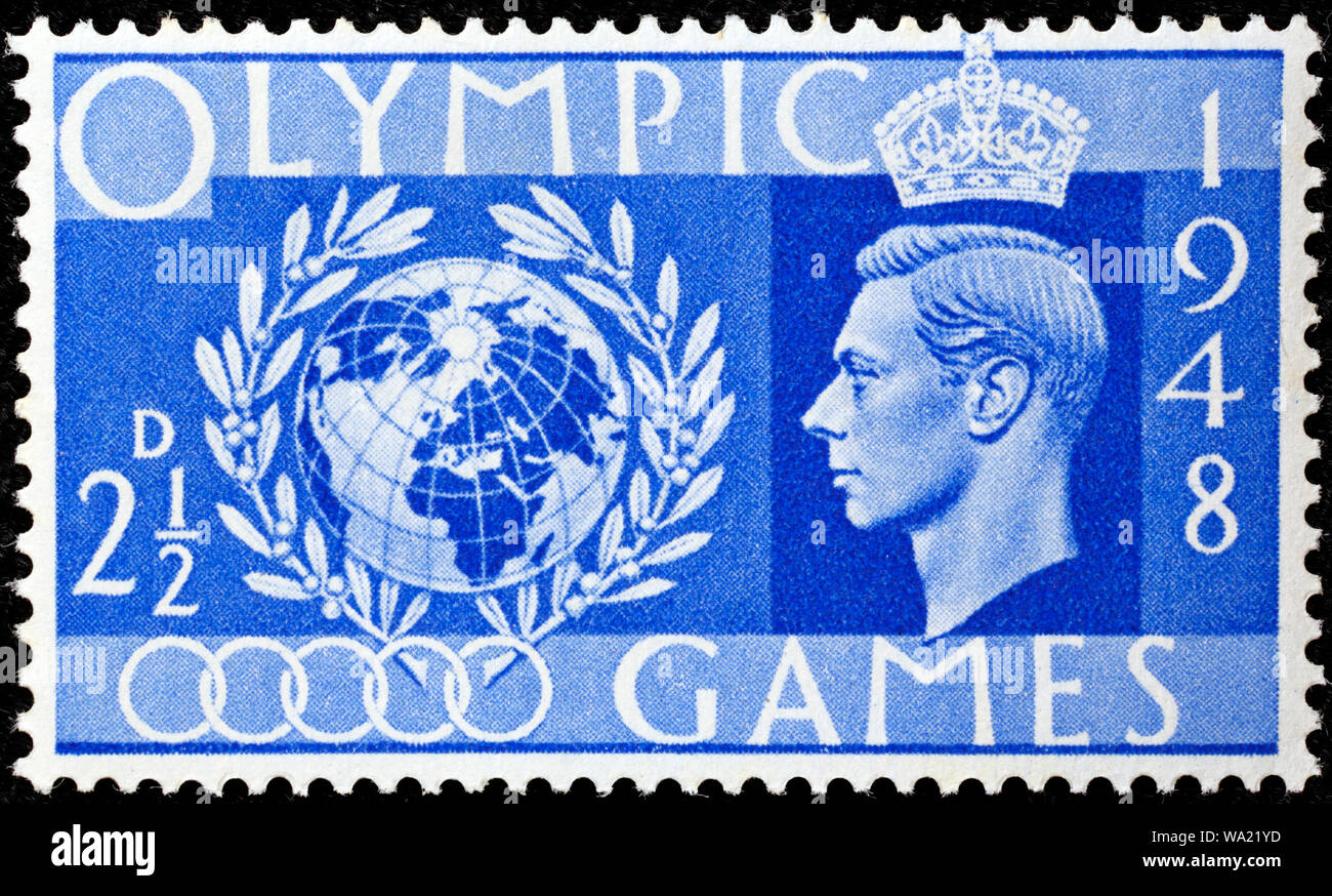Jeux Olympiques d'été de 1948, à Londres, le roi George VI, timbre-poste, UK, 1948 Banque D'Images