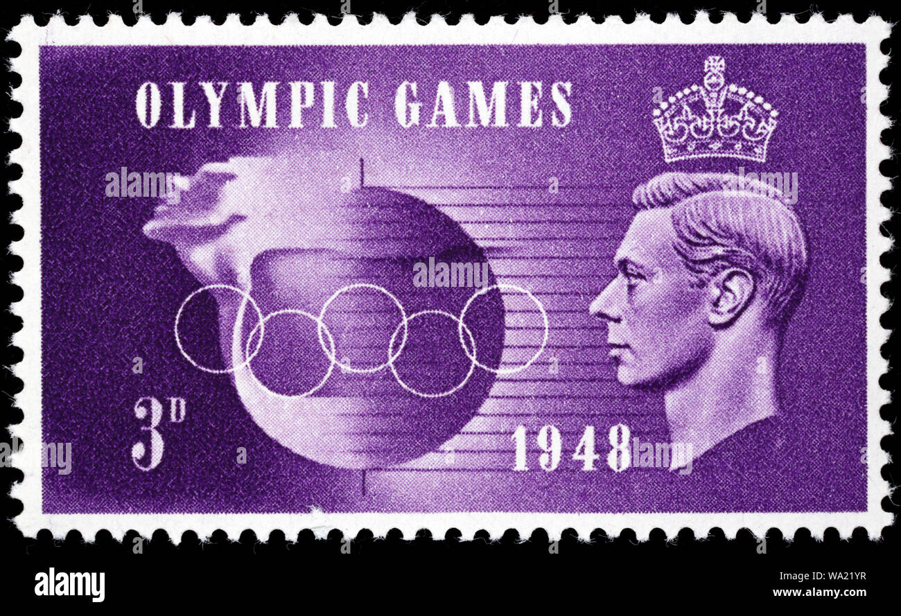 Jeux Olympiques d'été de 1948, à Londres, le roi George VI, timbre-poste, UK, 1948 Banque D'Images