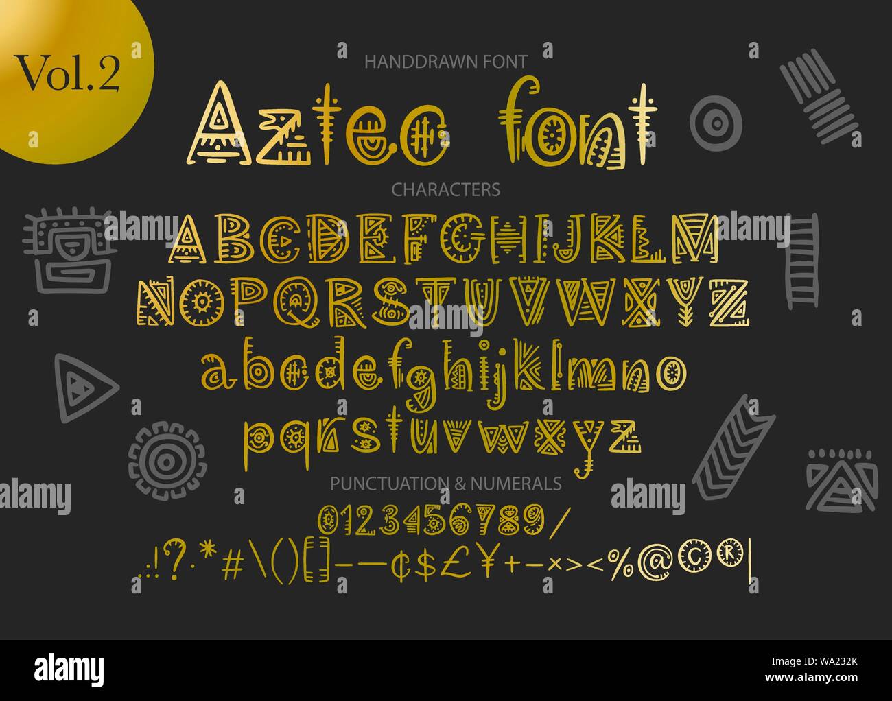 Alphabet Aztèque Tribal. Lettres avec le pérou ethniques vecteur de décorations. La main de décoration ABS géométrique des lettres pour votre conception. Illustration de Vecteur
