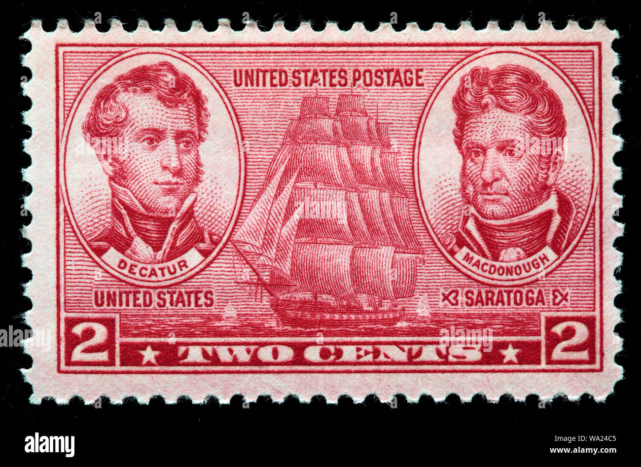 Stephen Decatur (1779-1820), officier de marine, Thomas Macdonough (1783-1825), officier de marine, timbre-poste, USA, 1937 Banque D'Images