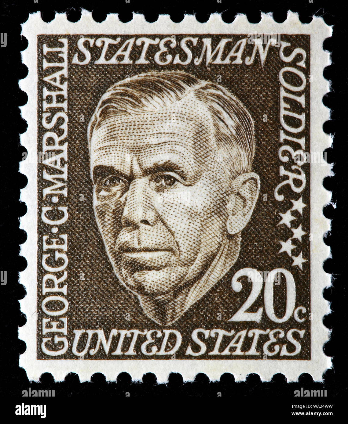 George Marshall (1880-1959), soldat américain, homme d'État, secrétaire d'État américain, timbre-poste, USA, 1967 Banque D'Images