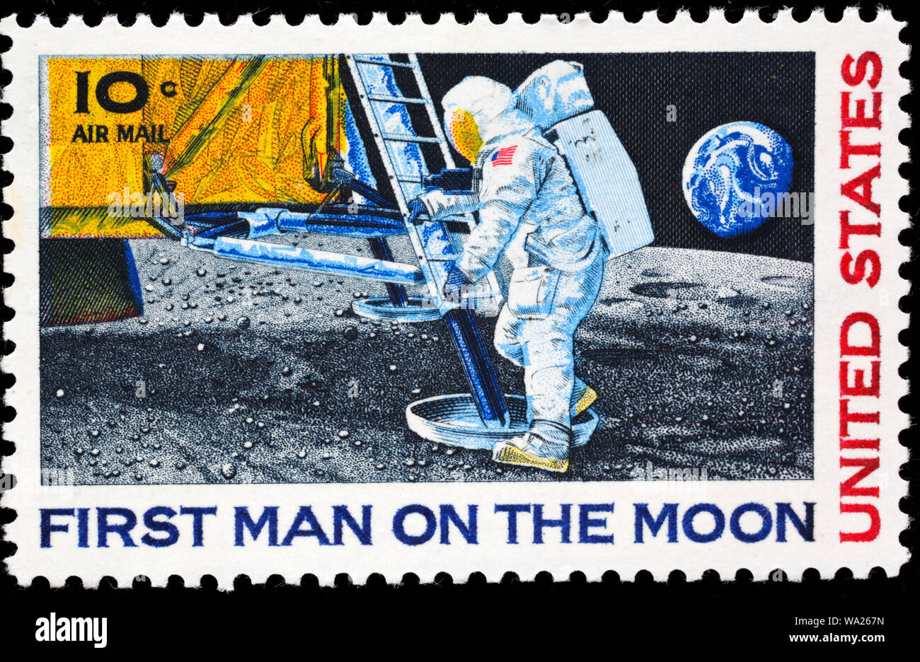 Premier homme sur la Lune, timbre-poste, USA, 1969 Banque D'Images