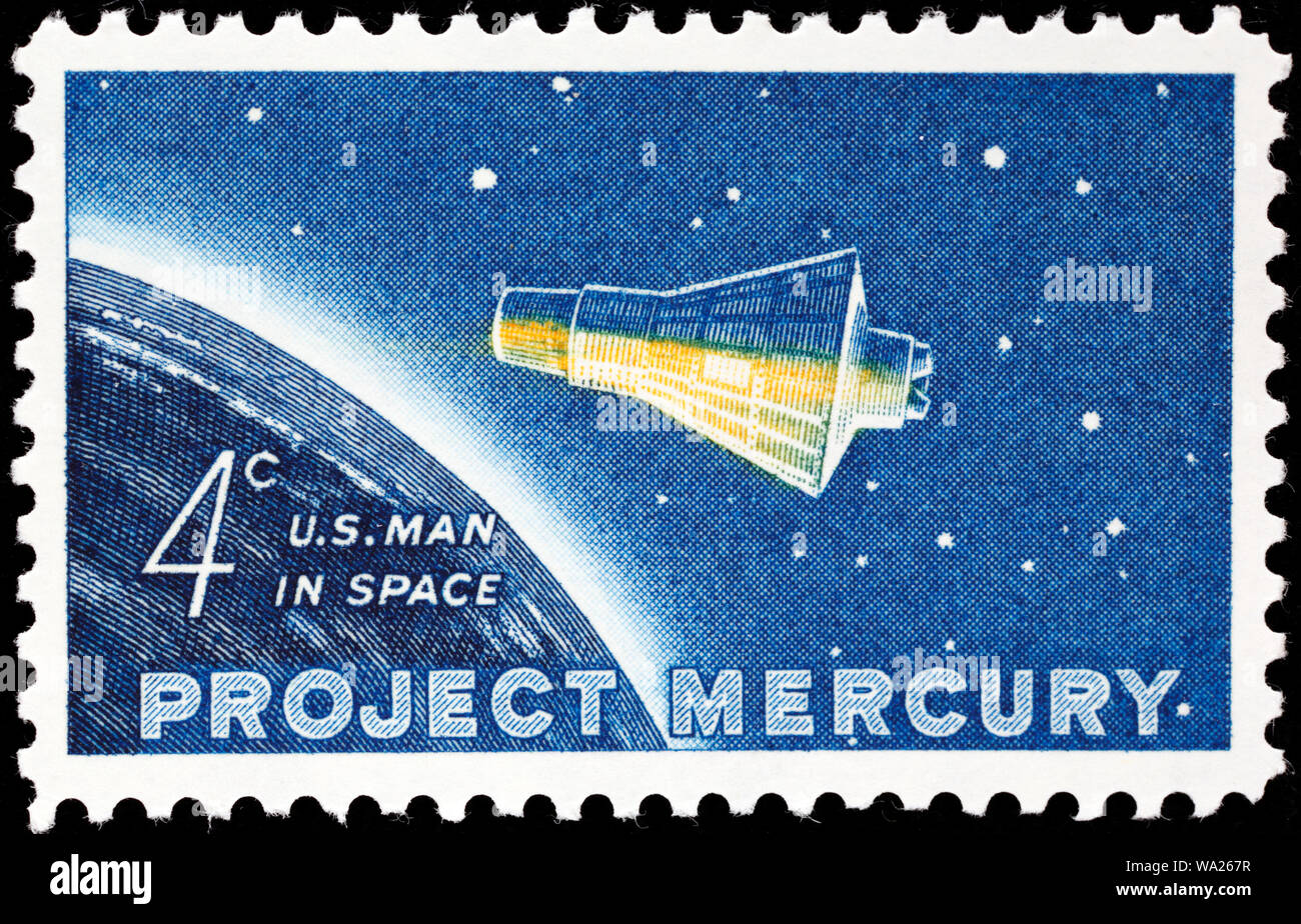 Mercure Projet, de l'Amitié 7 Capsule, vaisseaux spatiaux, timbre-poste, USA, 1962 Banque D'Images