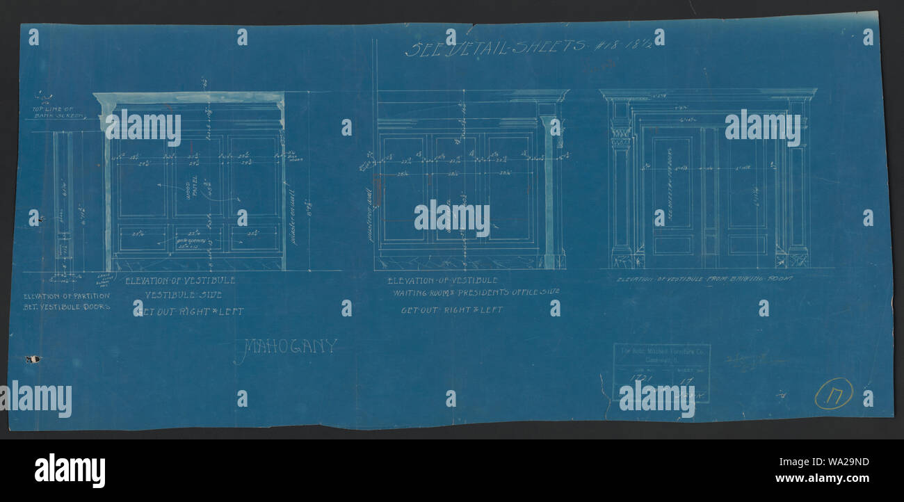 Bank Building (bâtiment) équitable équitable pour Co-operative Association, Bâtiment 915 F Street N.W., Washington, D.C. Vestibule avec élévations woodwork] / Le Robt. Mitchell Co., Cincinnati, O Banque D'Images