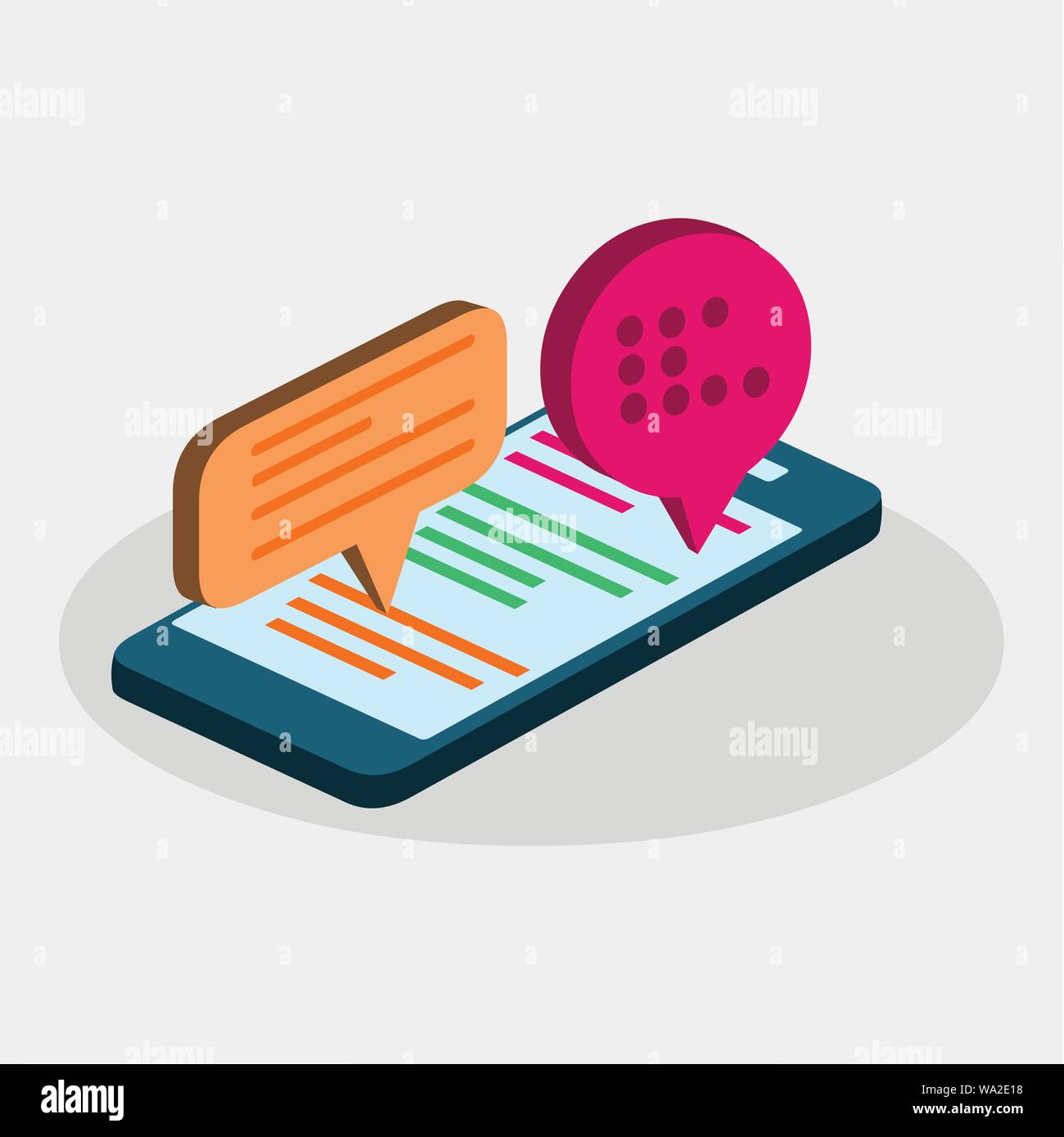 Mobile application isométrique chat concept vector illustration Illustration de Vecteur