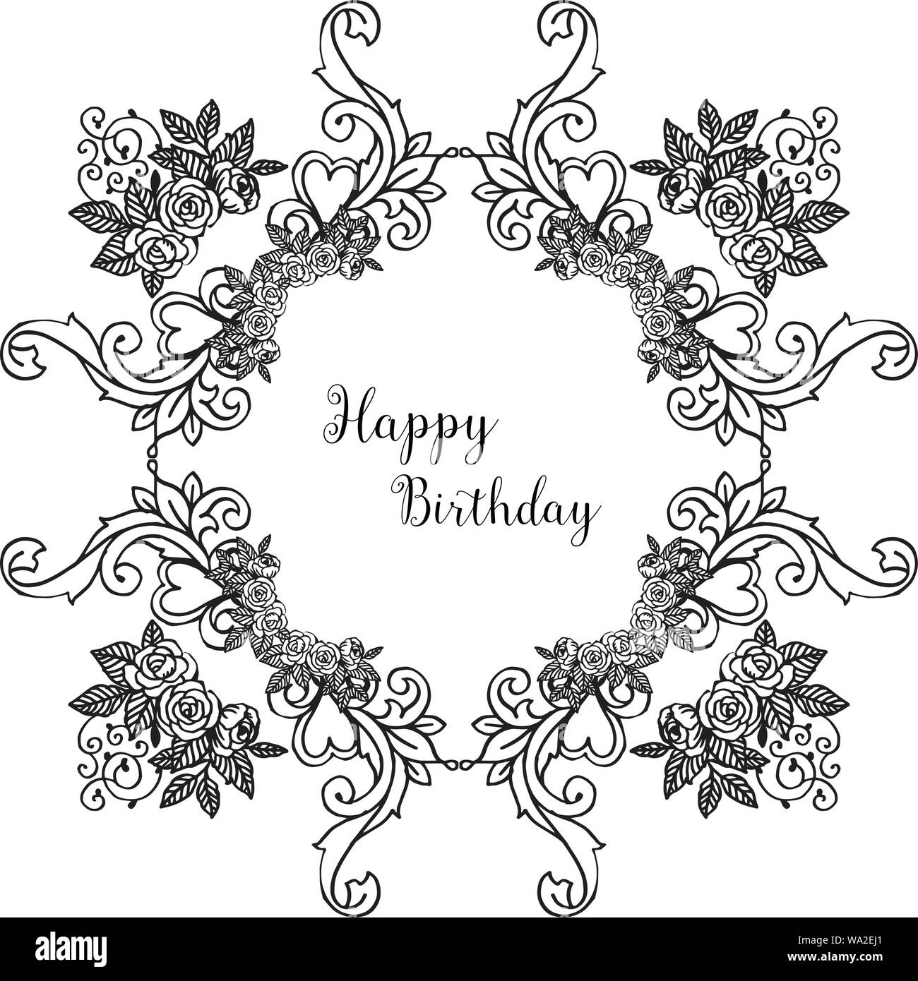 Dessin D Ecran Conception De Fleur Couleur Noir Blanc Vintage Card Joyeux Anniversaire Vector Illustration Image Vectorielle Stock Alamy