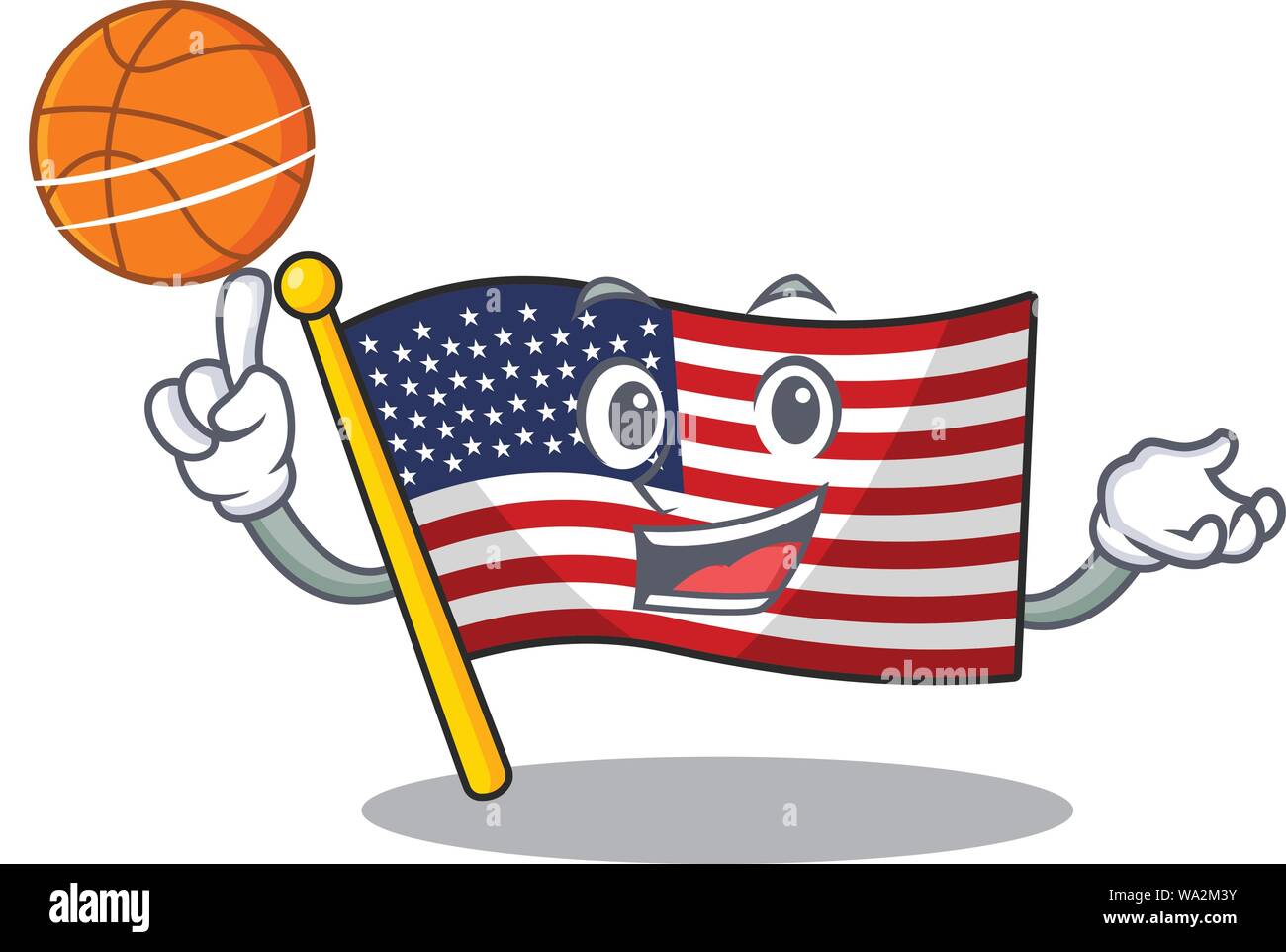 Basket-ball avec l'Amérique du pavillon isolé dans le dessin animé Illustration de Vecteur