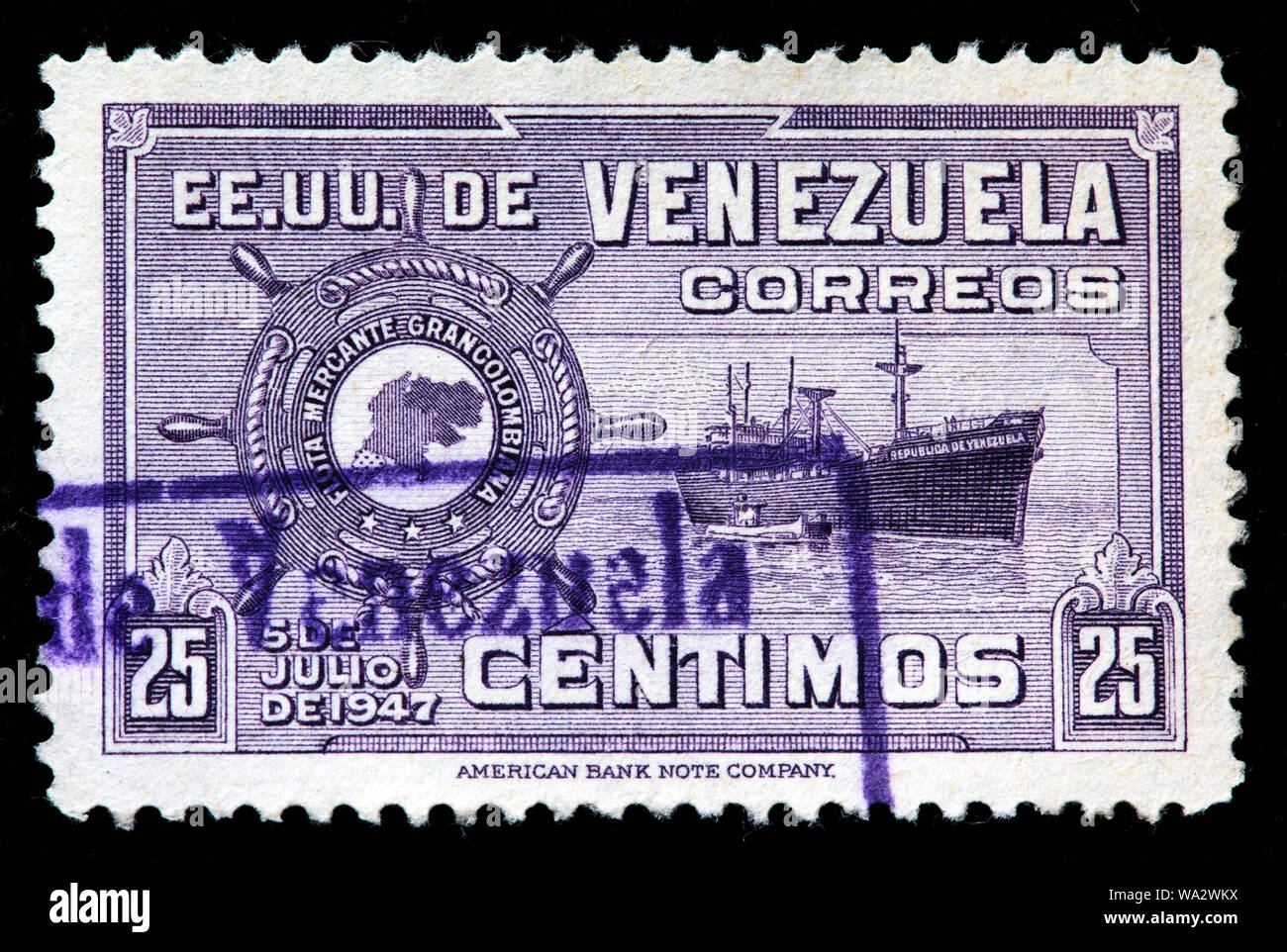 La flotte marchande colombien Grand, timbre-poste, Venezuela, 1948 Banque D'Images