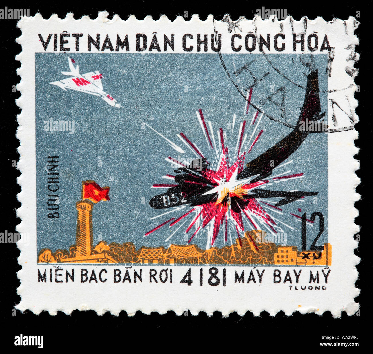 4181E-nous avions présenté sur le Vietnam du Nord, B-52, guerre du Vietnam, timbre-poste, Vietnam, 1973 Banque D'Images