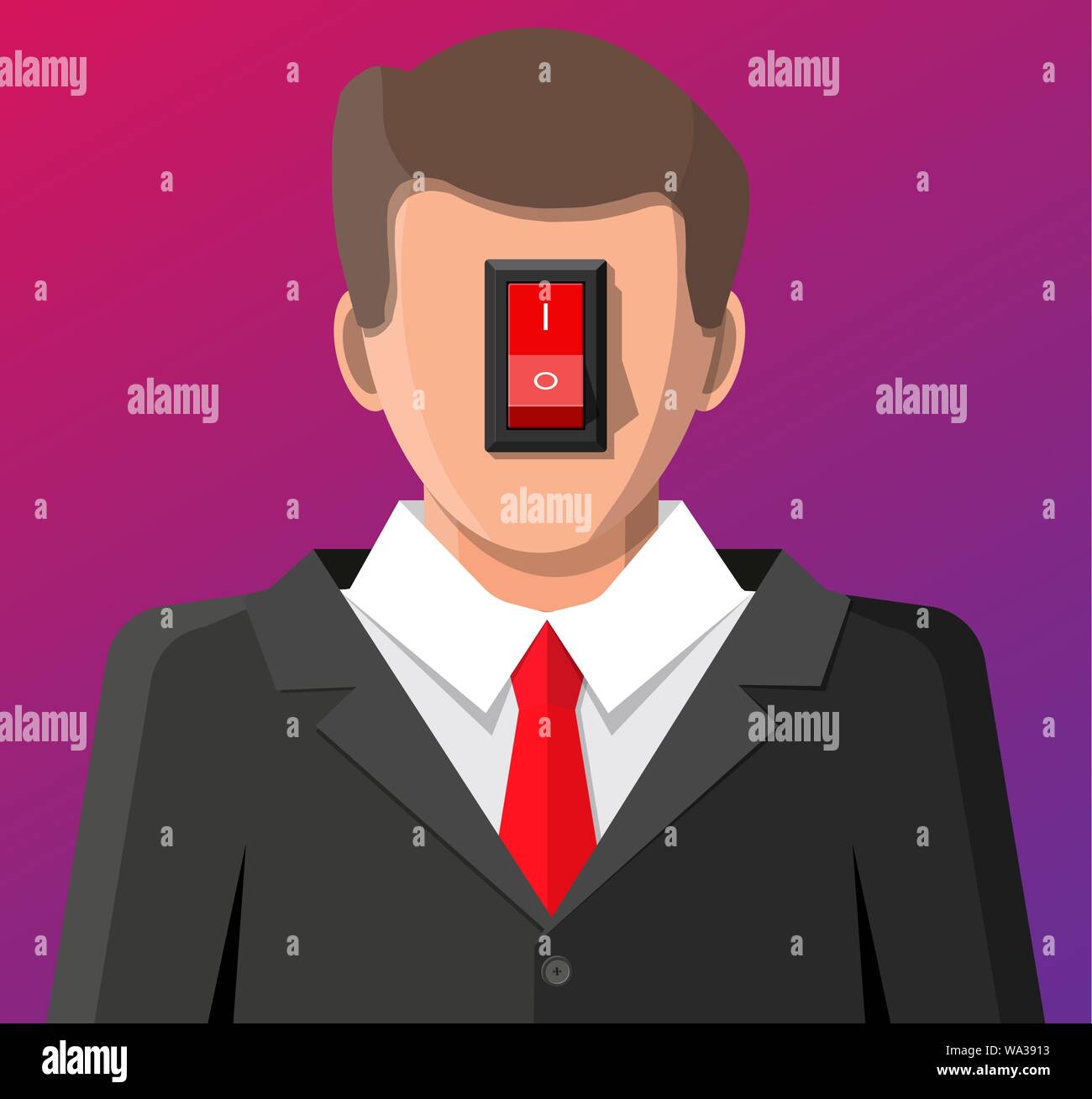 Businessman avec interrupteur d'alimentation en tête. Illustration de Vecteur