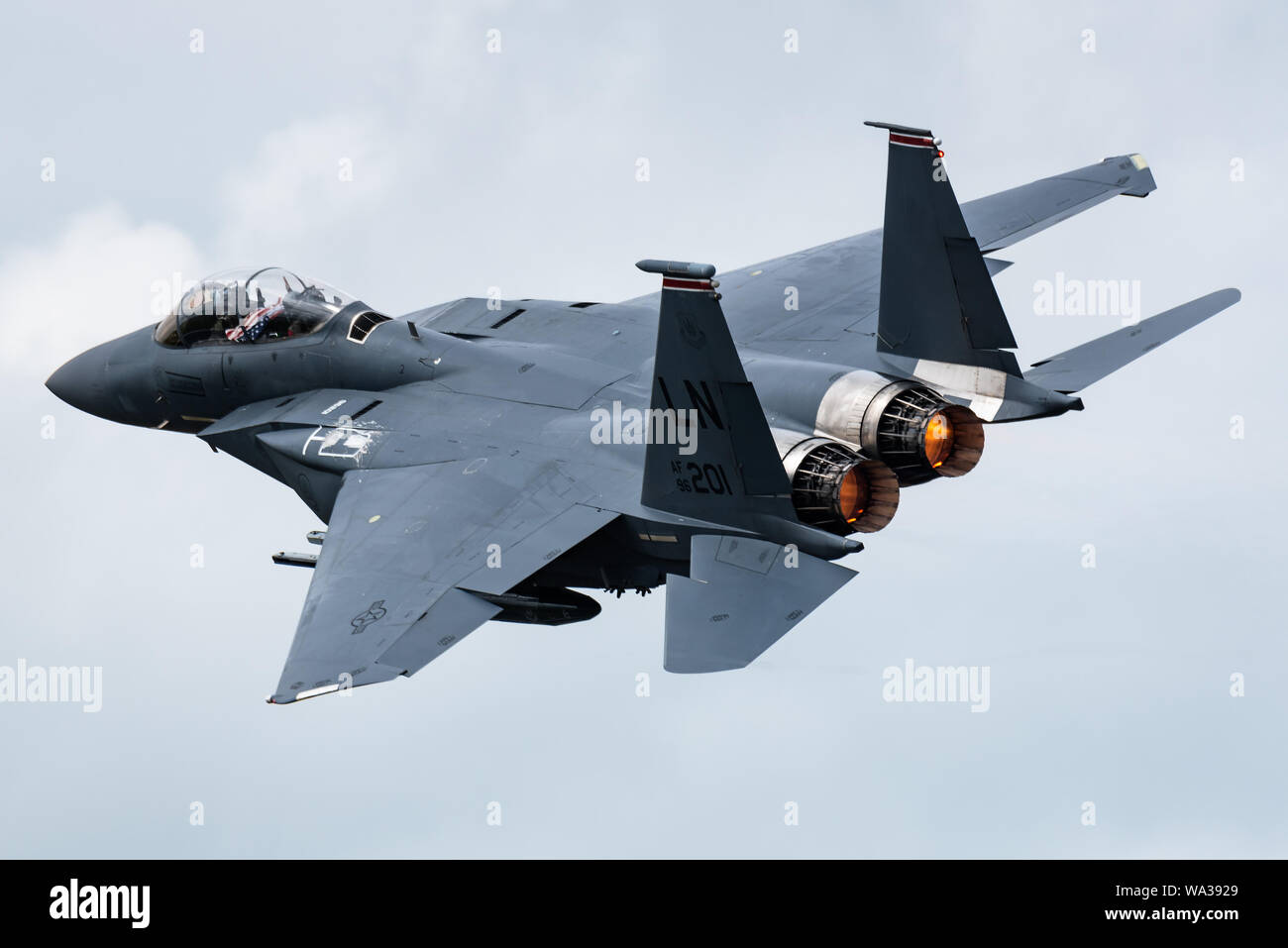 Un McDonnell Douglas F-15E Strike Eagle jet de combat polyvalent à partir de la 48e Escadre de chasse de l'United States Air Force (USAF). Banque D'Images