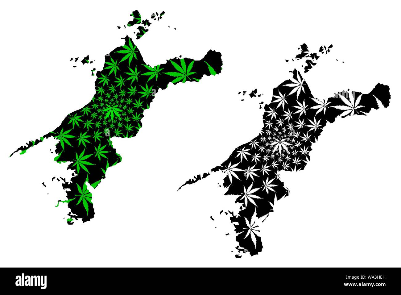 Préfecture d'Ehime (divisions administratives du Japon, préfectures du Japon) La carte est conçue de feuilles de cannabis vert et noir, de la marijuana fait carte d'Ehime Illustration de Vecteur