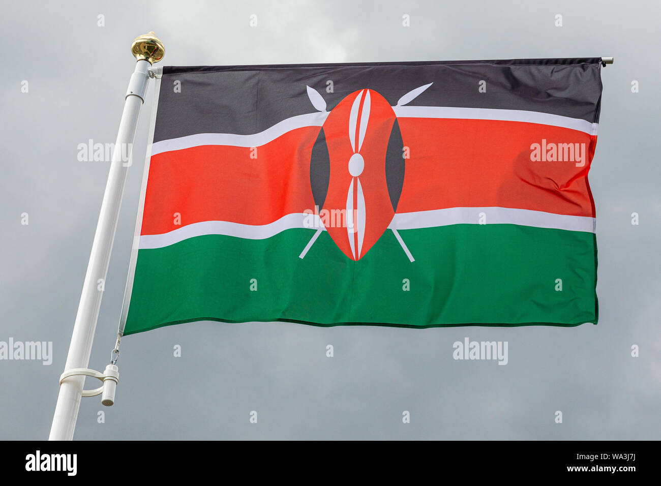 Brandissant le drapeau du Kenya dans le vent Banque D'Images