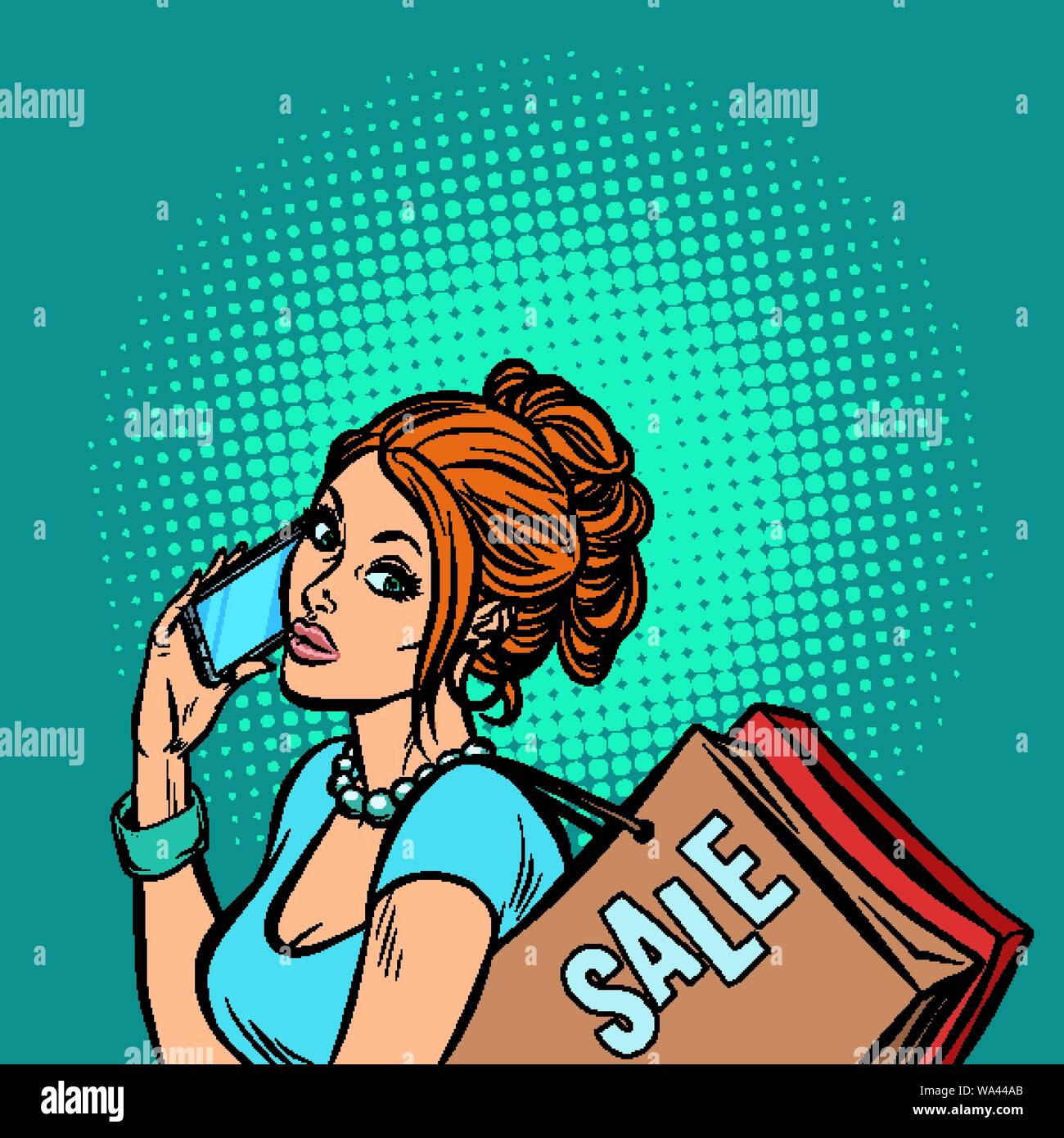 Femme parlant au téléphone de l'acheteur Illustration de Vecteur