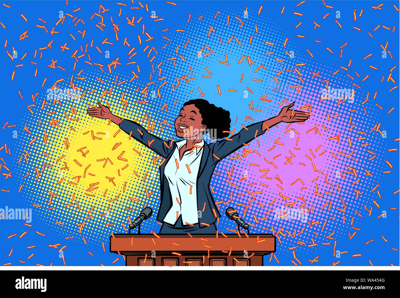 Les femmes africaines politicien gagnant triomphe sur le podium Illustration de Vecteur