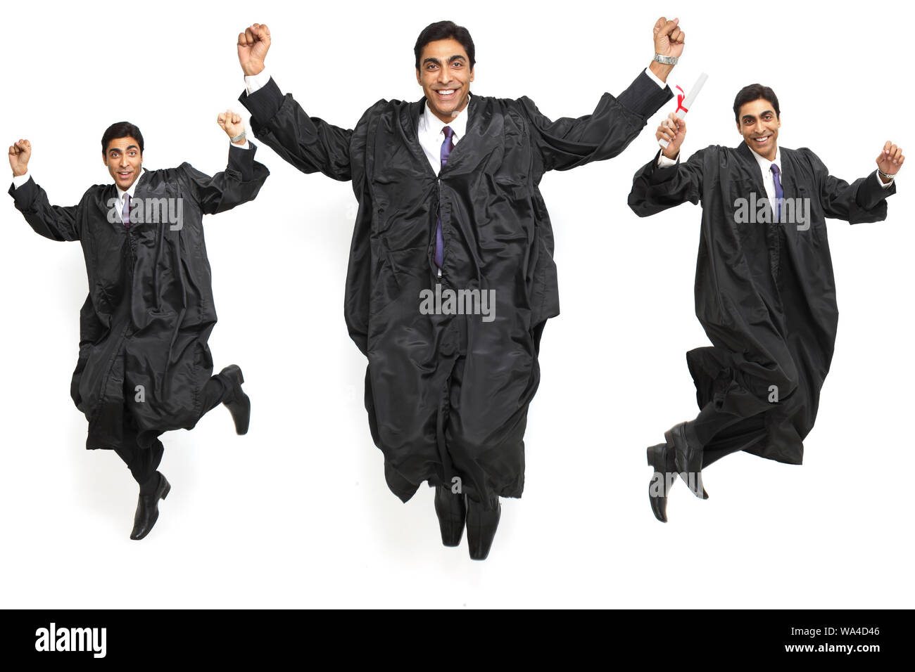Plusieurs images d'un avocat de sexe masculin célébrant son succès Banque D'Images