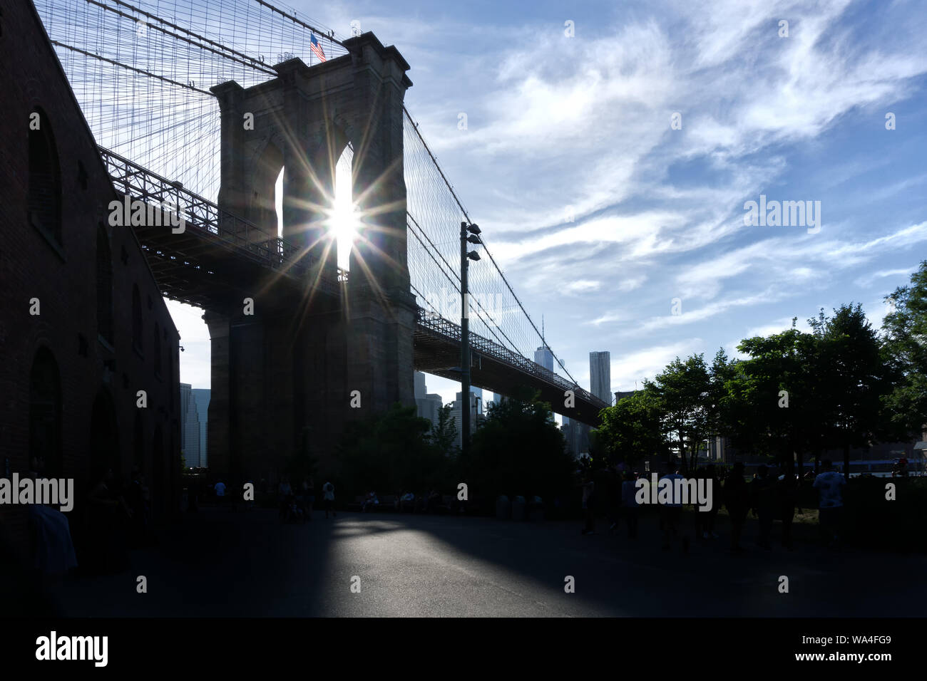 Pont de Brooklyn, entre Manhattan et Brooklyn de l'Empire Fulton Ferry State Park Banque D'Images