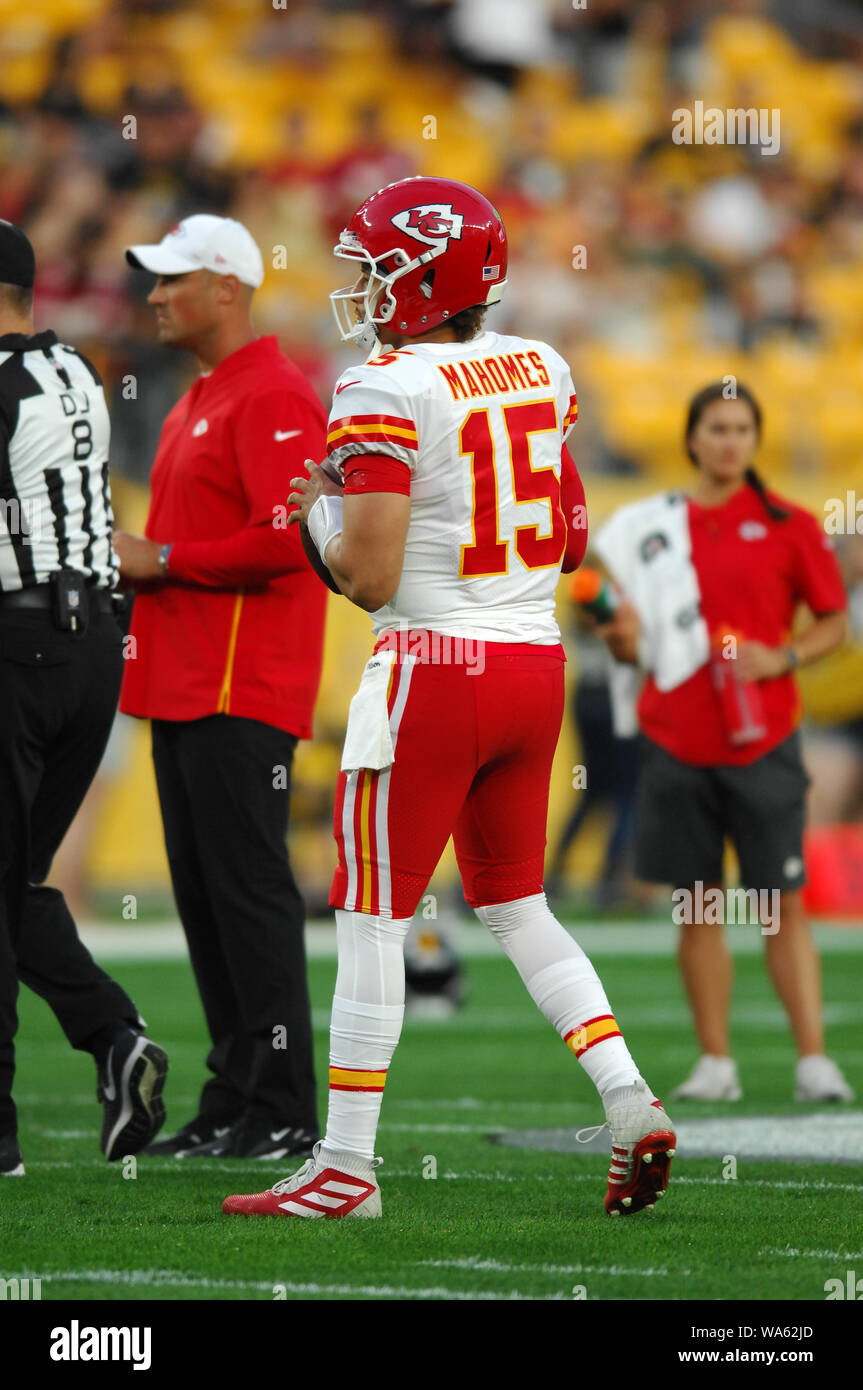 17 août 2019 : Patrick Mahomes # 15 au cours de la Pittsburgh Steelers vs Kansas City Chiefs au Heinz Field de Pittsburgh, PA. Jason Pohuski/CSM Banque D'Images 17 août 2019 : Patrick Mahomes # 15 au cours de la Pittsburgh Steelers vs Kansas City Chiefs au Heinz Field de Pittsburgh, PA. Jason Pohuski/CSM Banque D'Images