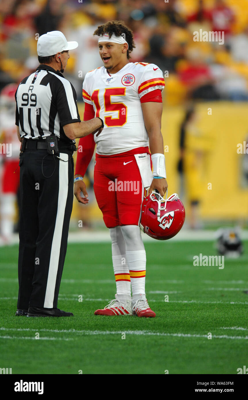 17 août 2019 : Patrick Mahomes # 15 au cours de la Pittsburgh Steelers vs Kansas City Chiefs au Heinz Field de Pittsburgh, PA. Jason Pohuski/CSM Banque D'Images 17 août 2019 : Patrick Mahomes # 15 au cours de la Pittsburgh Steelers vs Kansas City Chiefs au Heinz Field de Pittsburgh, PA. Jason Pohuski/CSM Banque D'Images
