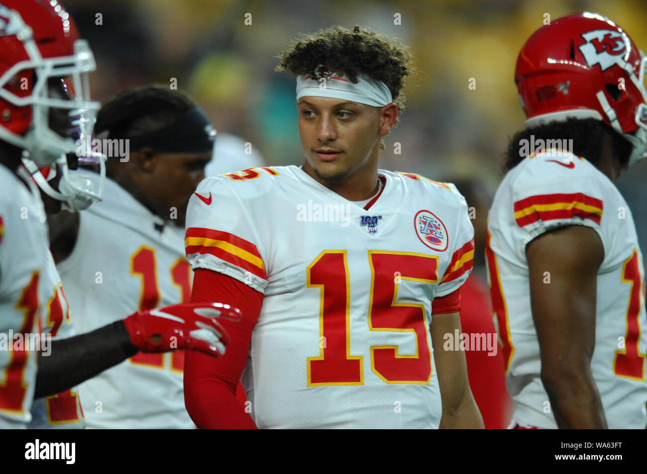 17 août 2019 : Patrick Mahomes # 15 au cours de la Pittsburgh Steelers vs Kansas City Chiefs au Heinz Field de Pittsburgh, PA. Jason Pohuski/CSM Banque D'Images 17 août 2019 : Patrick Mahomes # 15 au cours de la Pittsburgh Steelers vs Kansas City Chiefs au Heinz Field de Pittsburgh, PA. Jason Pohuski/CSM Banque D'Images