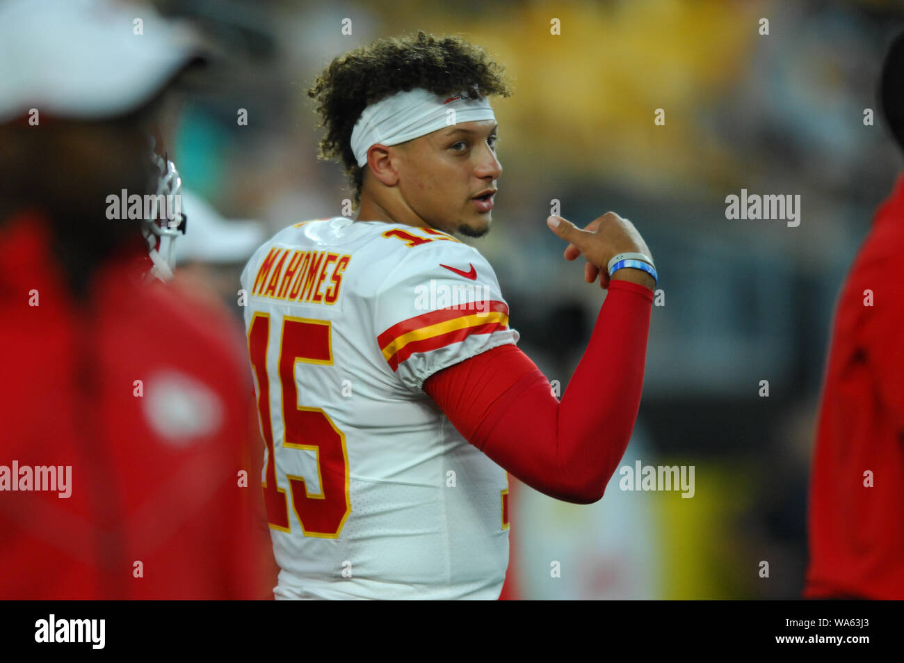 17 août 2019 : Patrick Mahomes # 15 au cours de la Pittsburgh Steelers vs Kansas City Chiefs au Heinz Field de Pittsburgh, PA. Jason Pohuski/CSM Banque D'Images 17 août 2019 : Patrick Mahomes # 15 au cours de la Pittsburgh Steelers vs Kansas City Chiefs au Heinz Field de Pittsburgh, PA. Jason Pohuski/CSM Banque D'Images