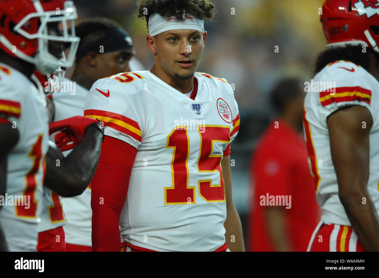 17 août 2019 : Patrick Mahomes # 15 au cours de la Pittsburgh Steelers vs Kansas City Chiefs au Heinz Field de Pittsburgh, PA. Jason Pohuski/CSM Banque D'Images 17 août 2019 : Patrick Mahomes # 15 au cours de la Pittsburgh Steelers vs Kansas City Chiefs au Heinz Field de Pittsburgh, PA. Jason Pohuski/CSM Banque D'Images
