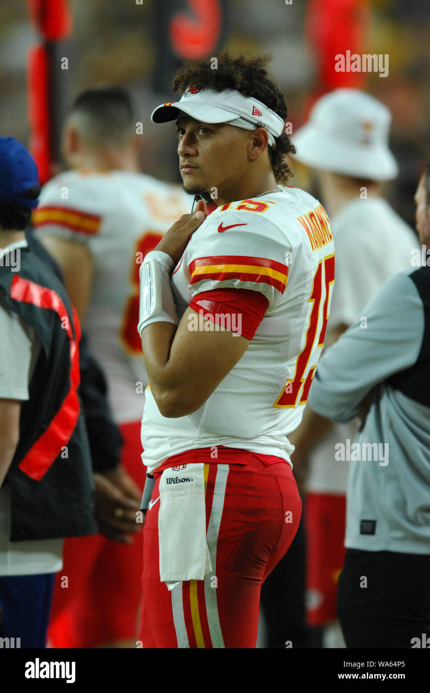 17 août 2019 : Patrick Mahomes # 15 au cours de la Pittsburgh Steelers vs Kansas City Chiefs au Heinz Field de Pittsburgh, PA. Jason Pohuski/CSM Banque D'Images 17 août 2019 : Patrick Mahomes # 15 au cours de la Pittsburgh Steelers vs Kansas City Chiefs au Heinz Field de Pittsburgh, PA. Jason Pohuski/CSM Banque D'Images