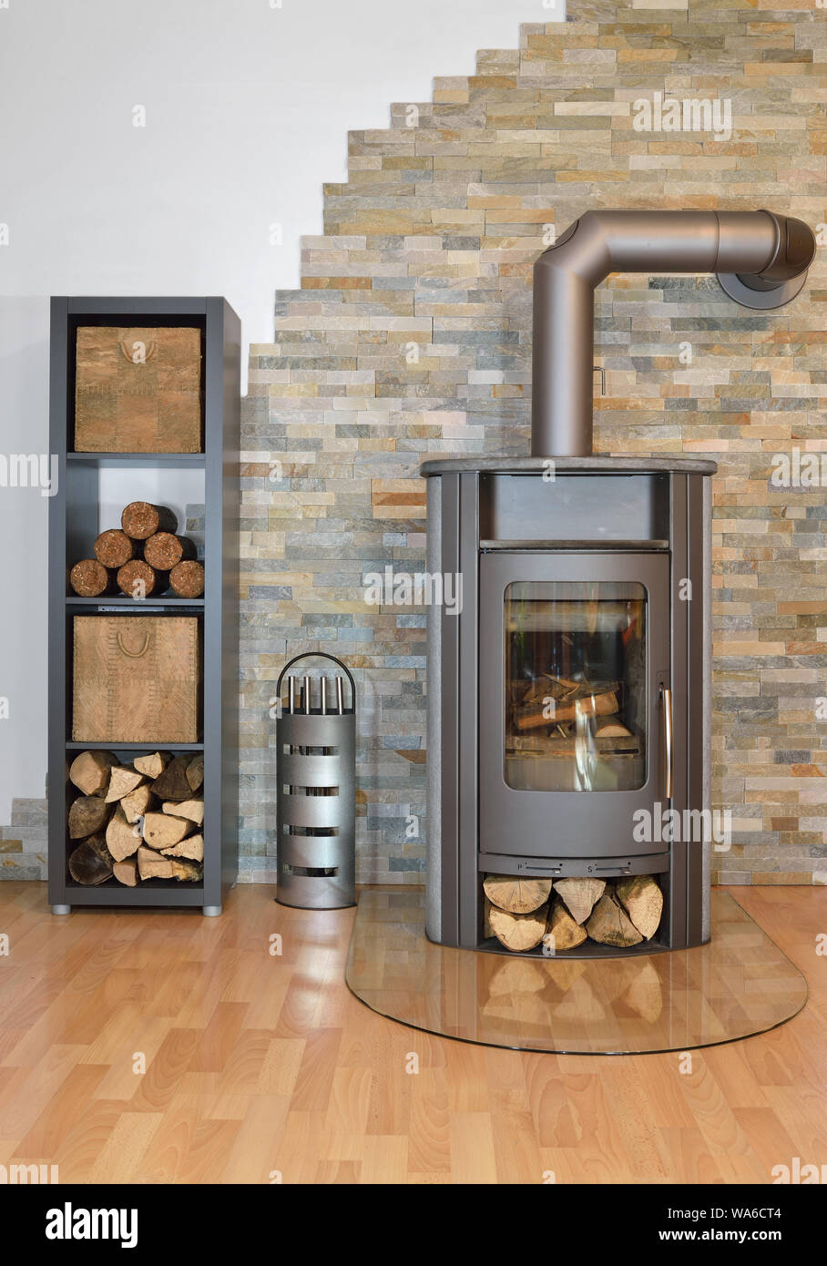 Cuisinière à bois avec cheminée feu de bois et un fer à repasser Banque D'Images