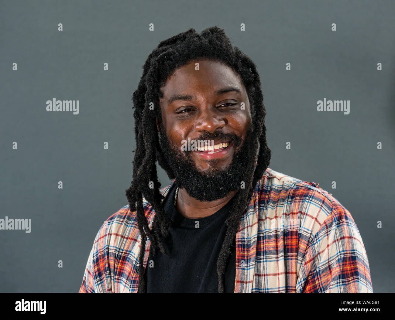 Edinburgh, Ecosse, Royaume-Uni. 18 août 2019. Edinburgh International Book Festival. Photo : Jason Reynolds, une médaille Carnegie CILIP sélectionné American auteur parle de la popularité des romans en vers à la fête du livre Banque D'Images