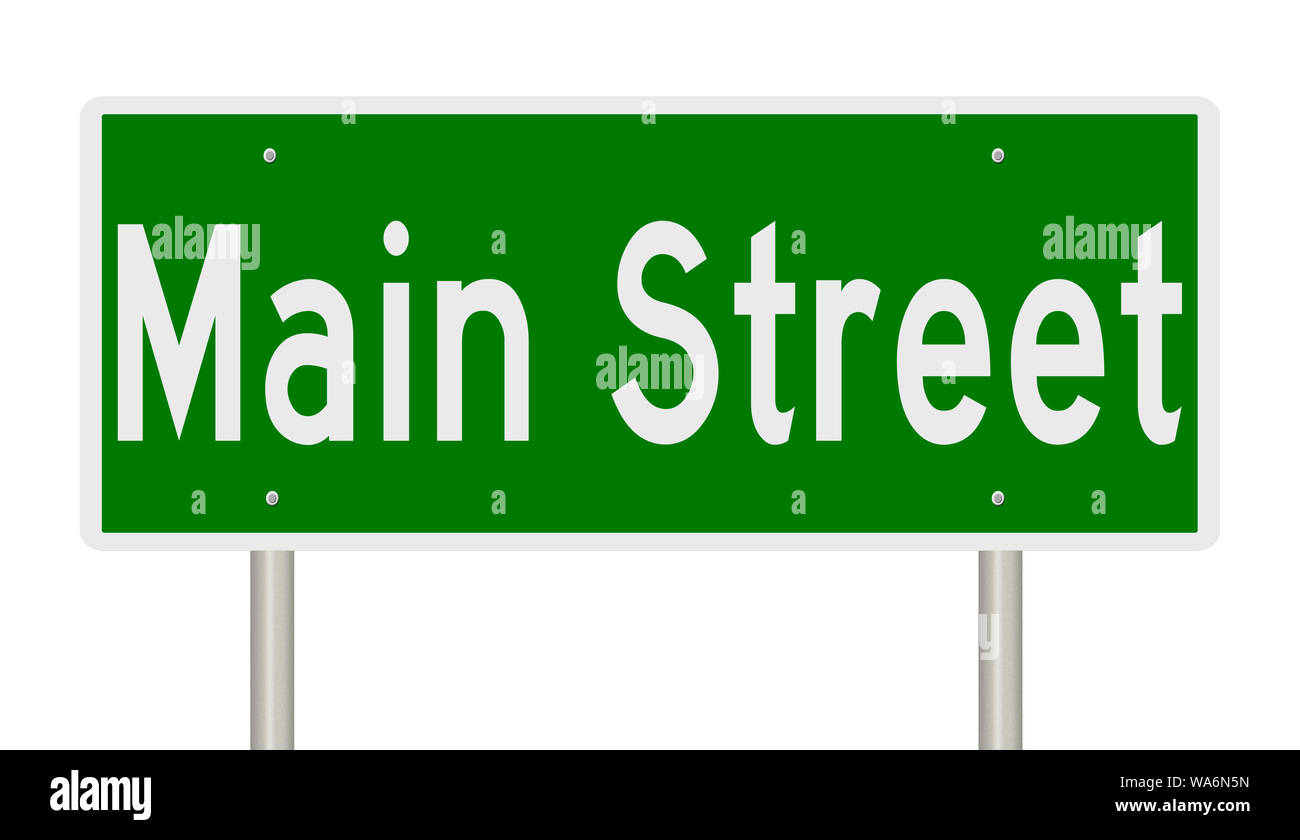 Rendu d'un panneau routier vert pour la rue Main Banque D'Images