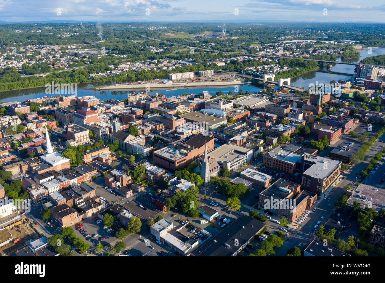 Vue aérienne de centre-ville de Troy, New York, USA Banque D'Images