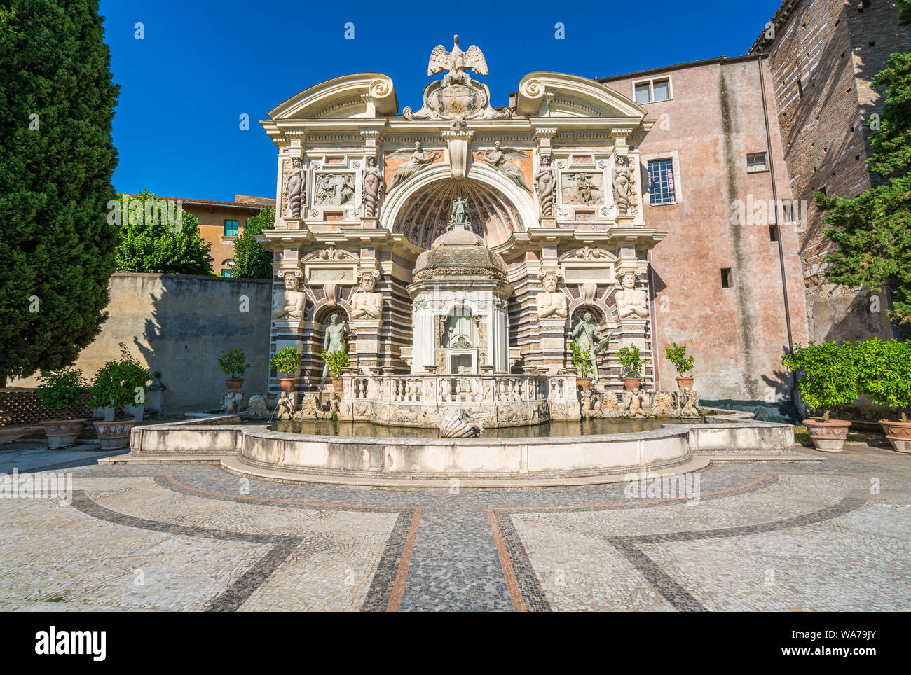 Vue panoramique dans Villa d'Este à Tivoli, province de Rome, Latium, Italie centrale. Banque D'Images