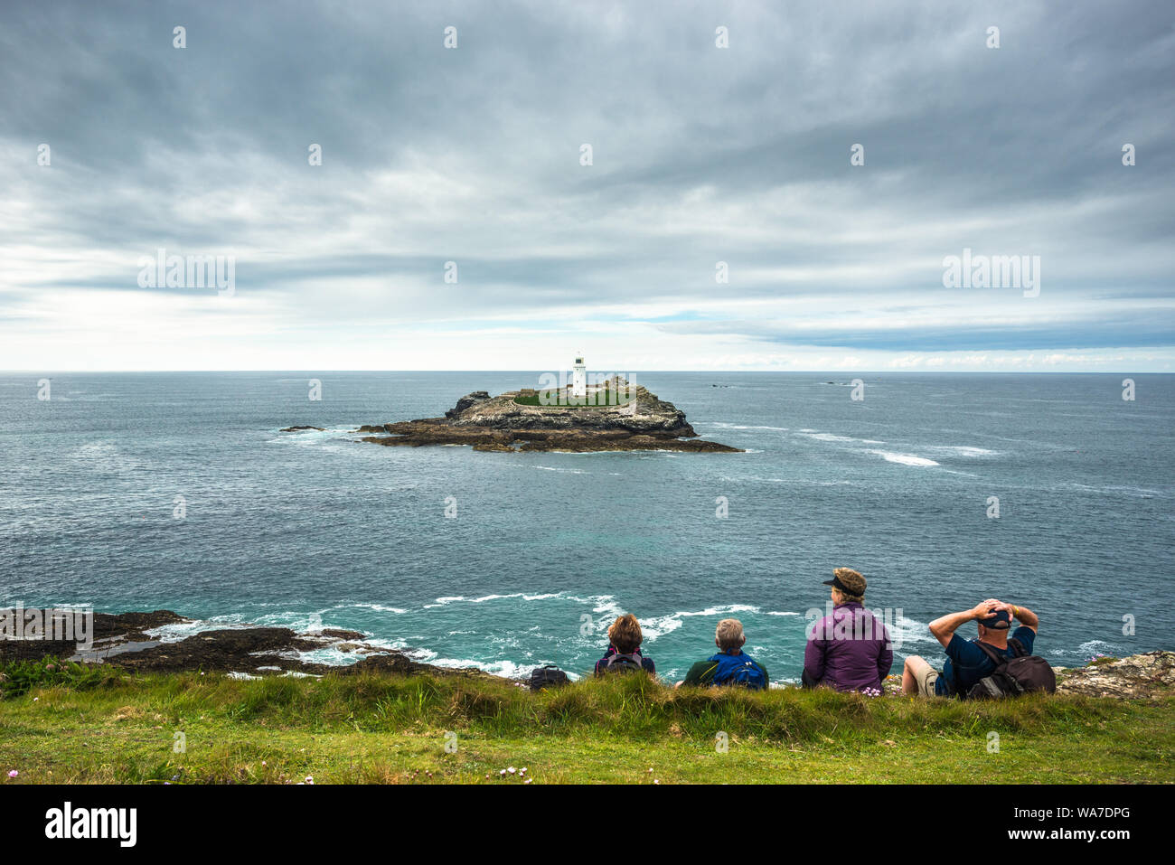 Le phare de Godrevy, Baie de St Ives, Cornwall, Angleterre, Royaume-Uni, Europe. Banque D'Images