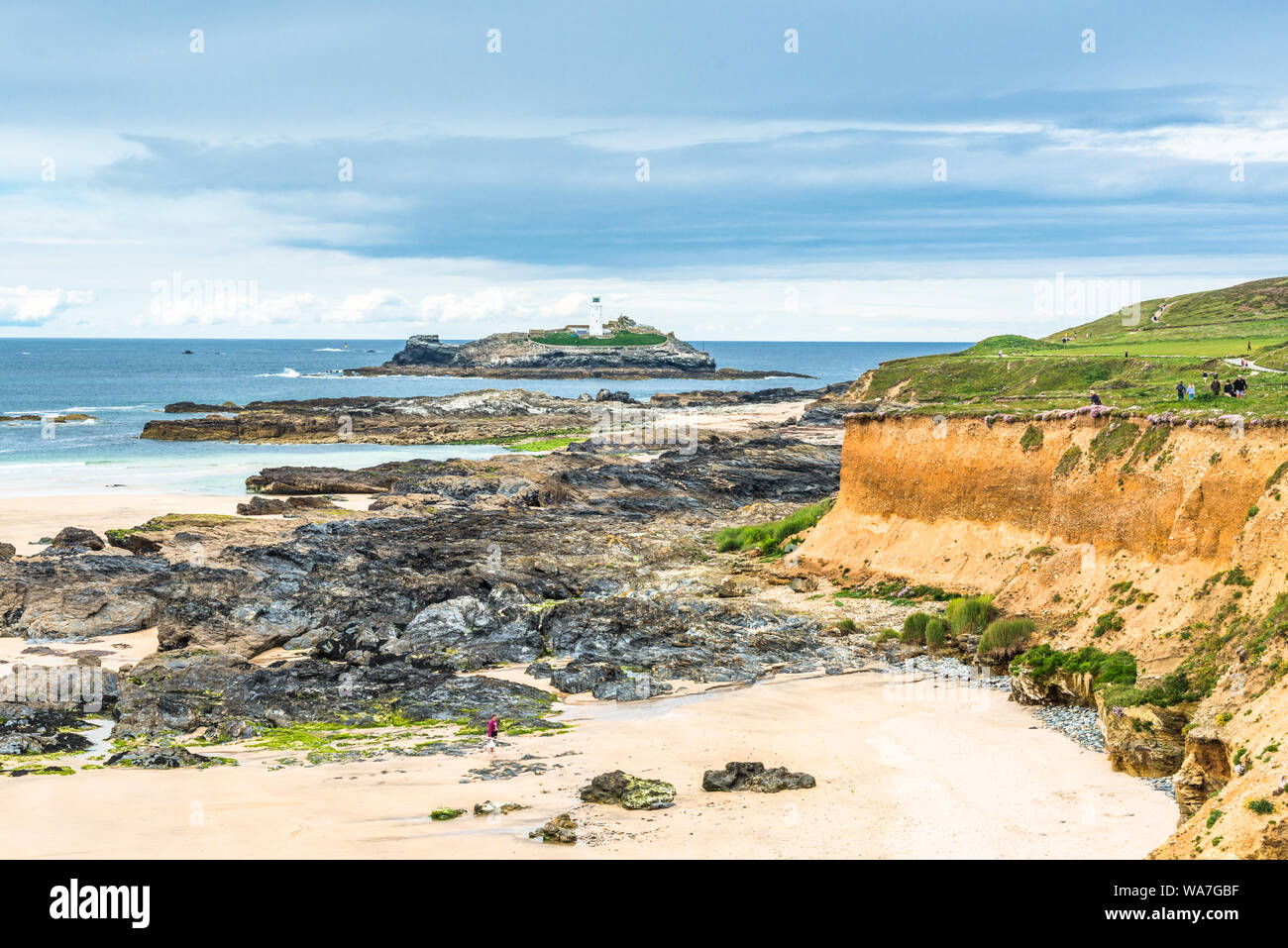 Godrevy tête à la baie de St Ives, Cornwall, Angleterre, Royaume-Uni, Europe. Banque D'Images