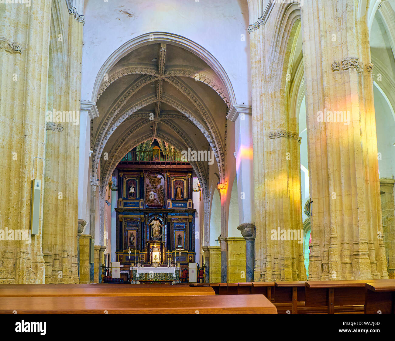 Nef de Divino Salvador église. Vejer de la Frontera centre-ville. La province de Cádiz, Andalousie, espagne. Banque D'Images