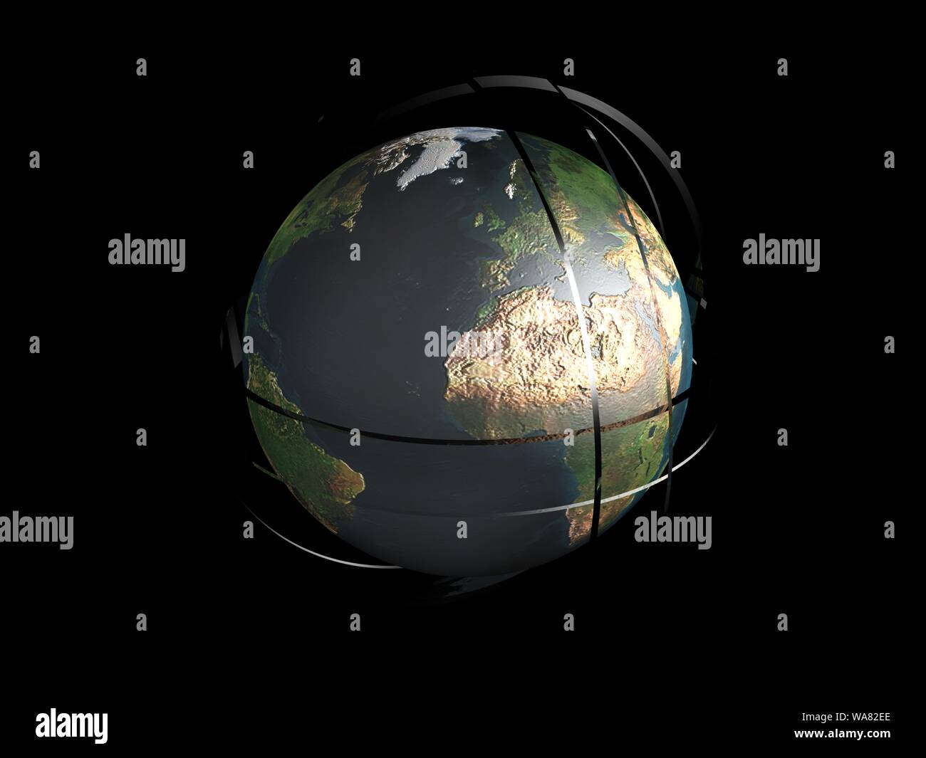 La terre avec les anneaux de verre - le rendu 3D clip vidéo Banque D'Images
