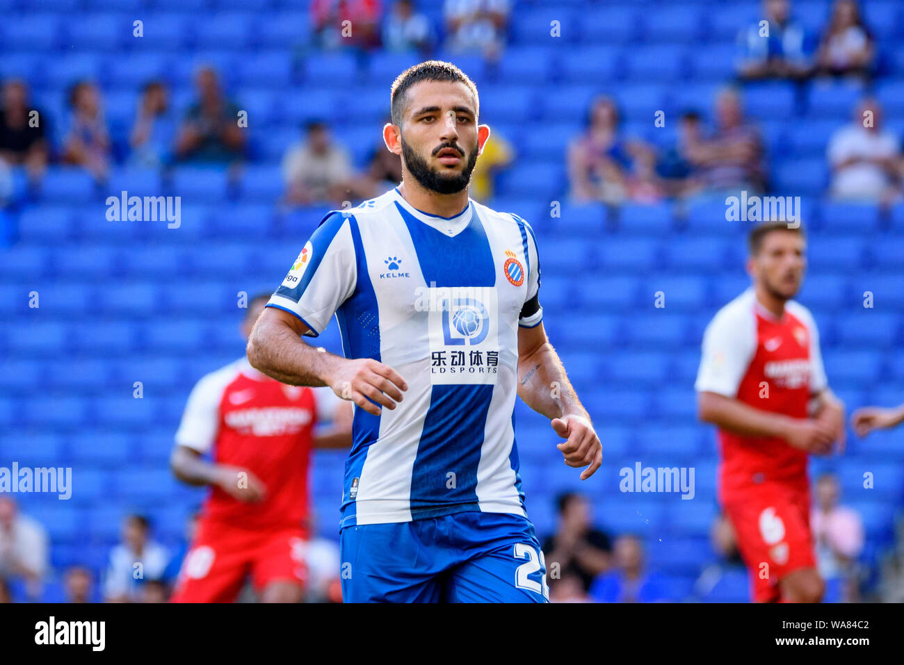 Barcelone, Espagne. Août 18, 2019. Matias Vargas de l'Espanyol lors du match de la Liga entre l'Espanyol et Sevilla FC à l'RCDE Stadium à Barcelone, Espagne. Crédit : Christian Bertrand/Alamy Live News Banque D'Images