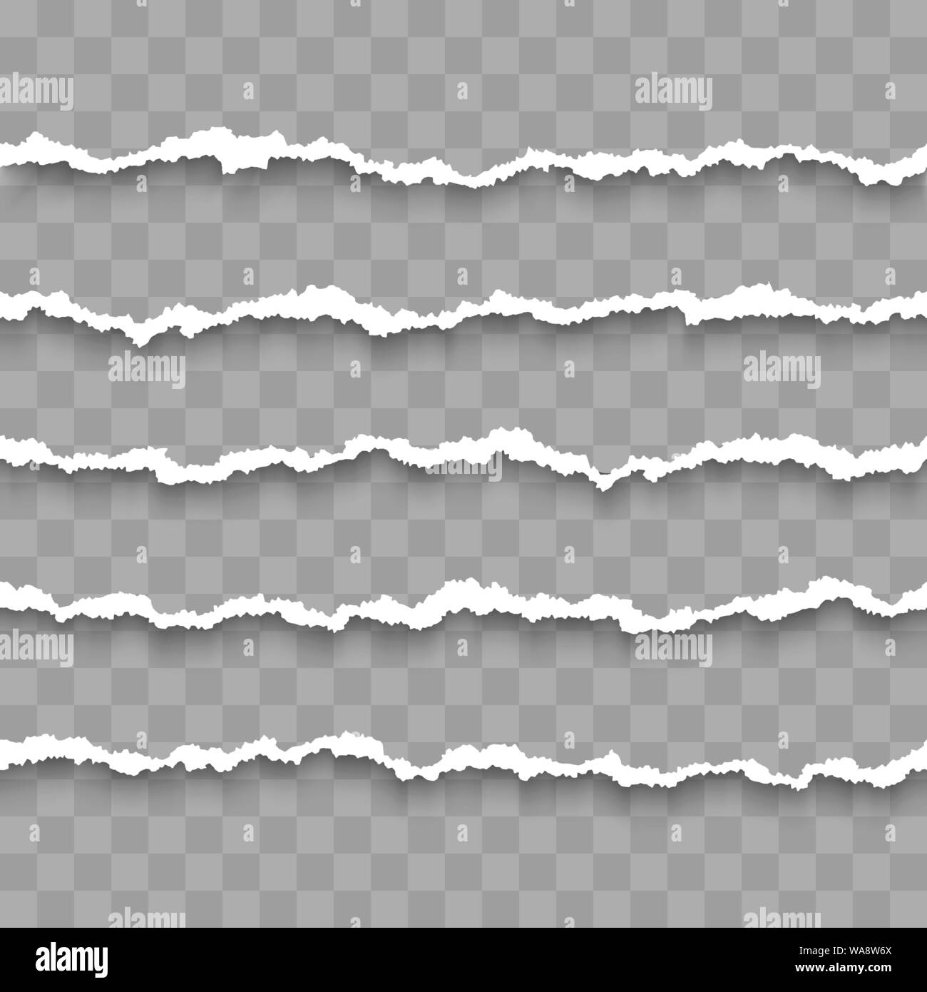 Ensemble de papier blanc déchiré sans soudure horizontale avec l'ombre. Carton endommagé les frontières. Vector illustration isolé sur fond transparent Illustration de Vecteur