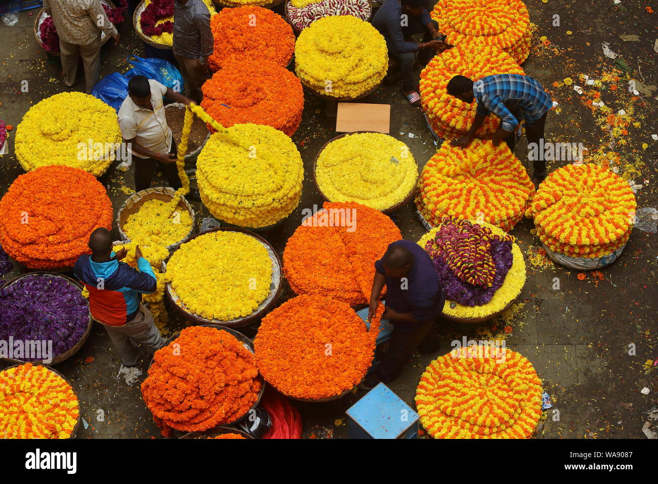 Marché aux Fleurs Marché-KR, Bangalore, Karnataka, Inde Banque D'Images