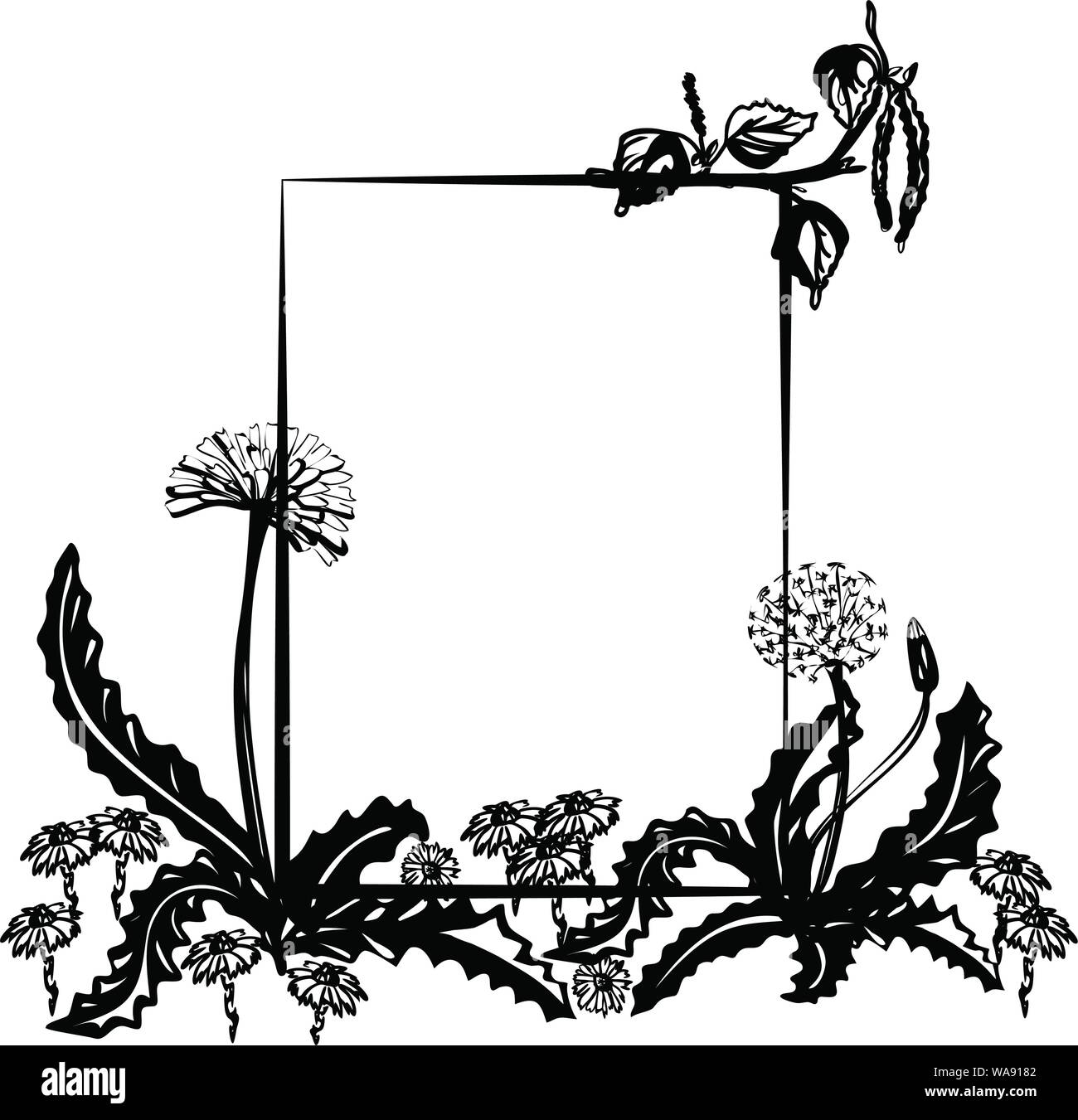 Une décoration florale noir4 châssis avec le pissenlit et la place pour votre texte Illustration de Vecteur