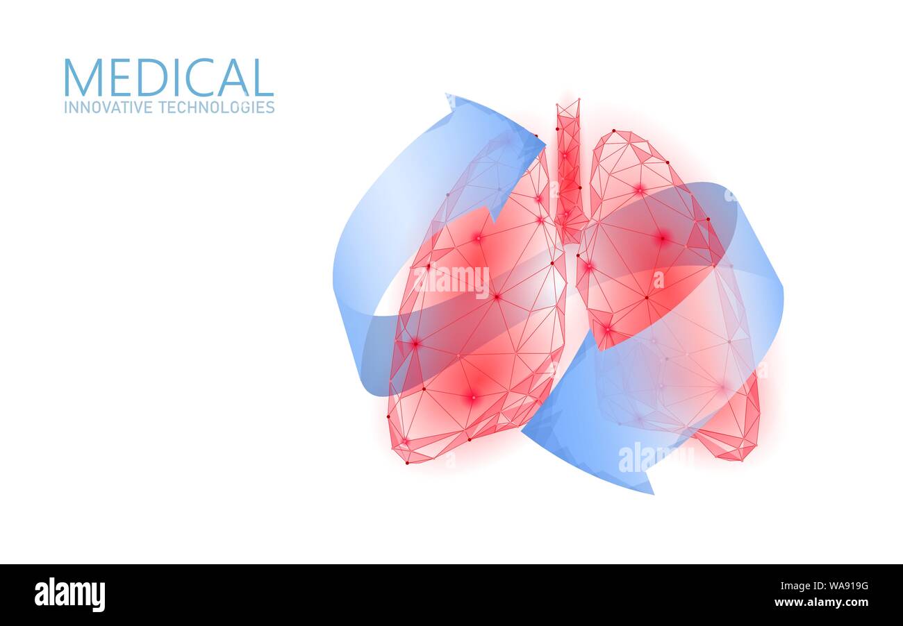Les poumons des soins de santé 3D concept médical de récupération. Poly faible organe interne pour éviter des maladies à cesser de fumer. Guérison médecine rougeoyant polygonale Illustration de Vecteur