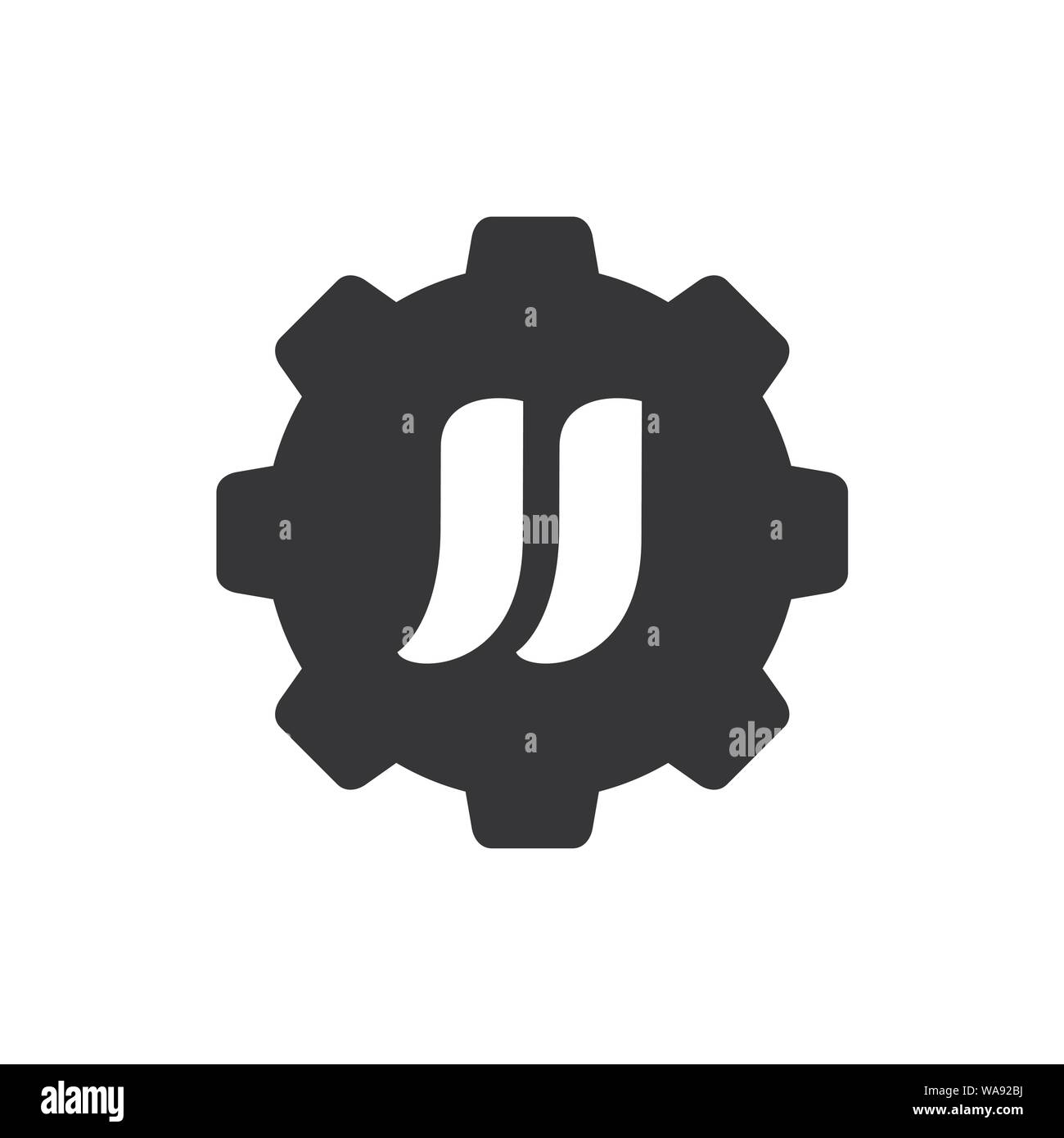 Les juges L'Alphabet combiné avec pignon, logo Vector Icon design, illustration en noir et blanc Illustration de Vecteur