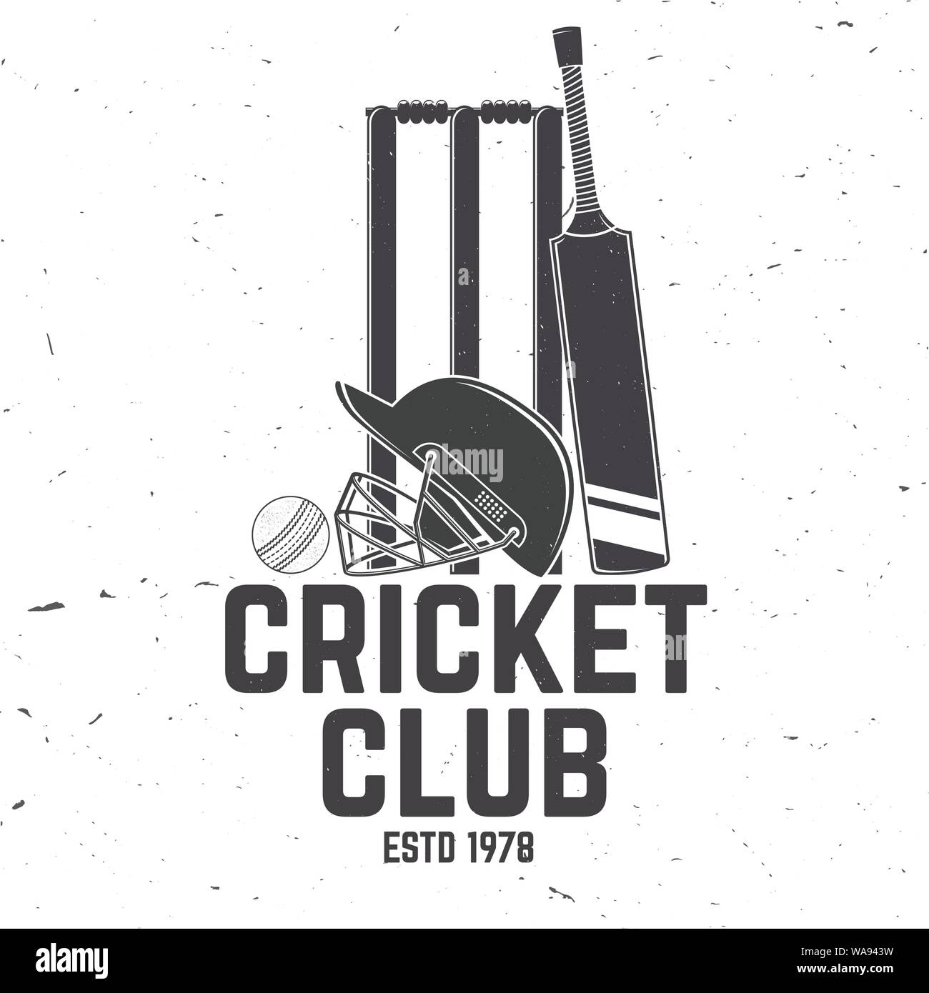 Club de Cricket d'un insigne. Vector illustration. Concept pour chemise, imprimer, stamp ou tee. Typographie vintage design avec wicket, bail, casque et cricket ball silhouette. Les modèles pour club de sport. Illustration de Vecteur